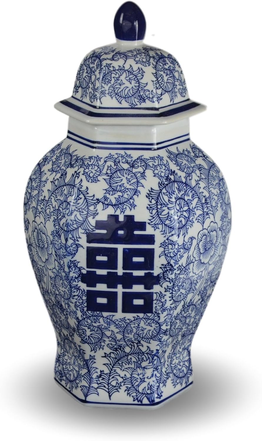 14 Inch Classic Blue and White Porcelain Ginger Jar Vase