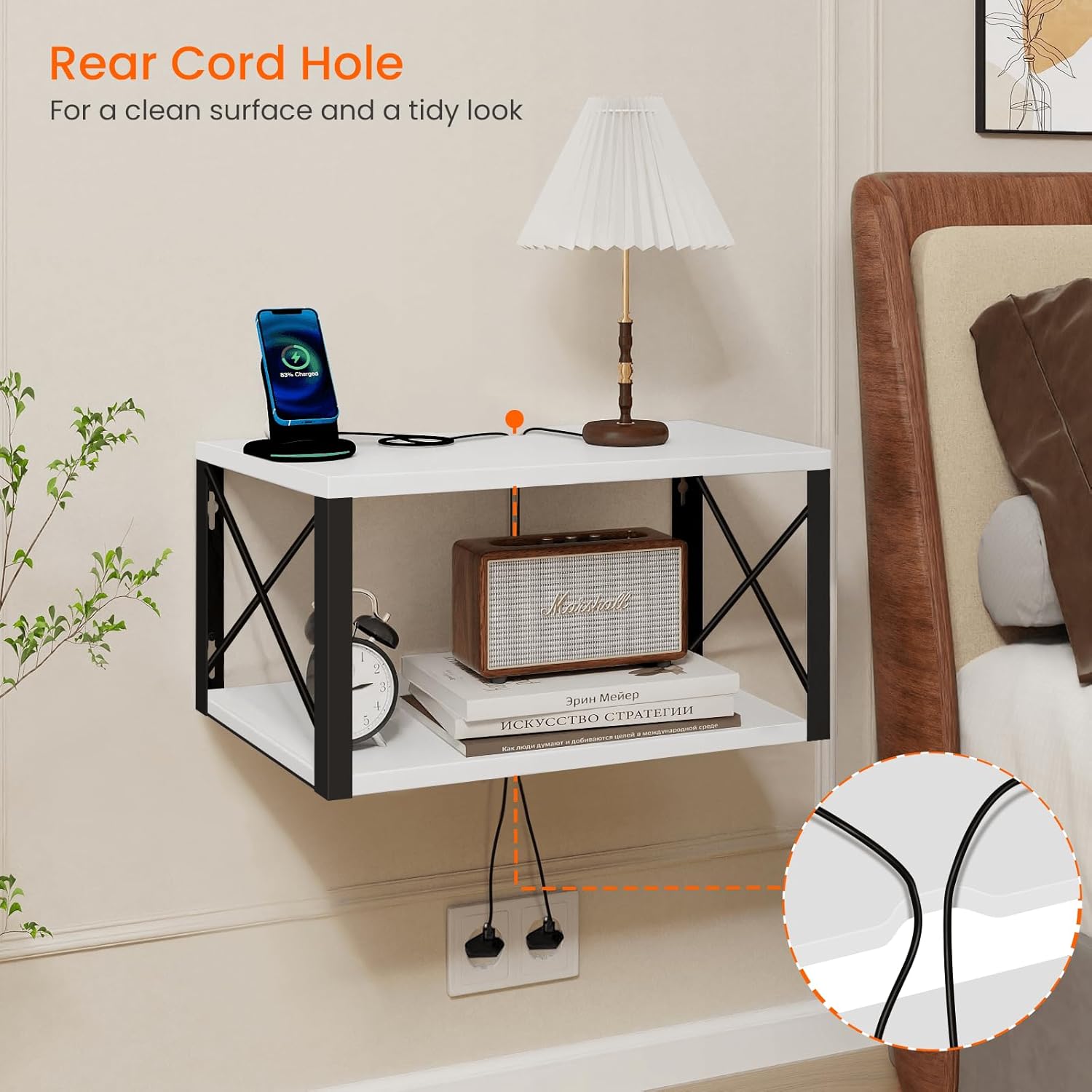 Homode Floating Night Stand White Modern Wall Mount Shelf
