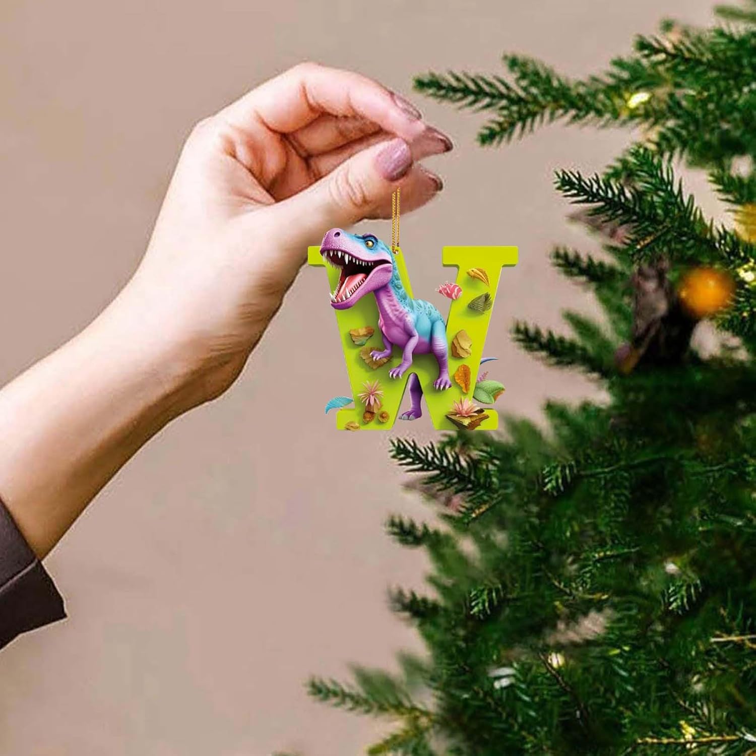 Christmas Dinosaur Acrylic Ornament Letters Decorative Hanging for Tree