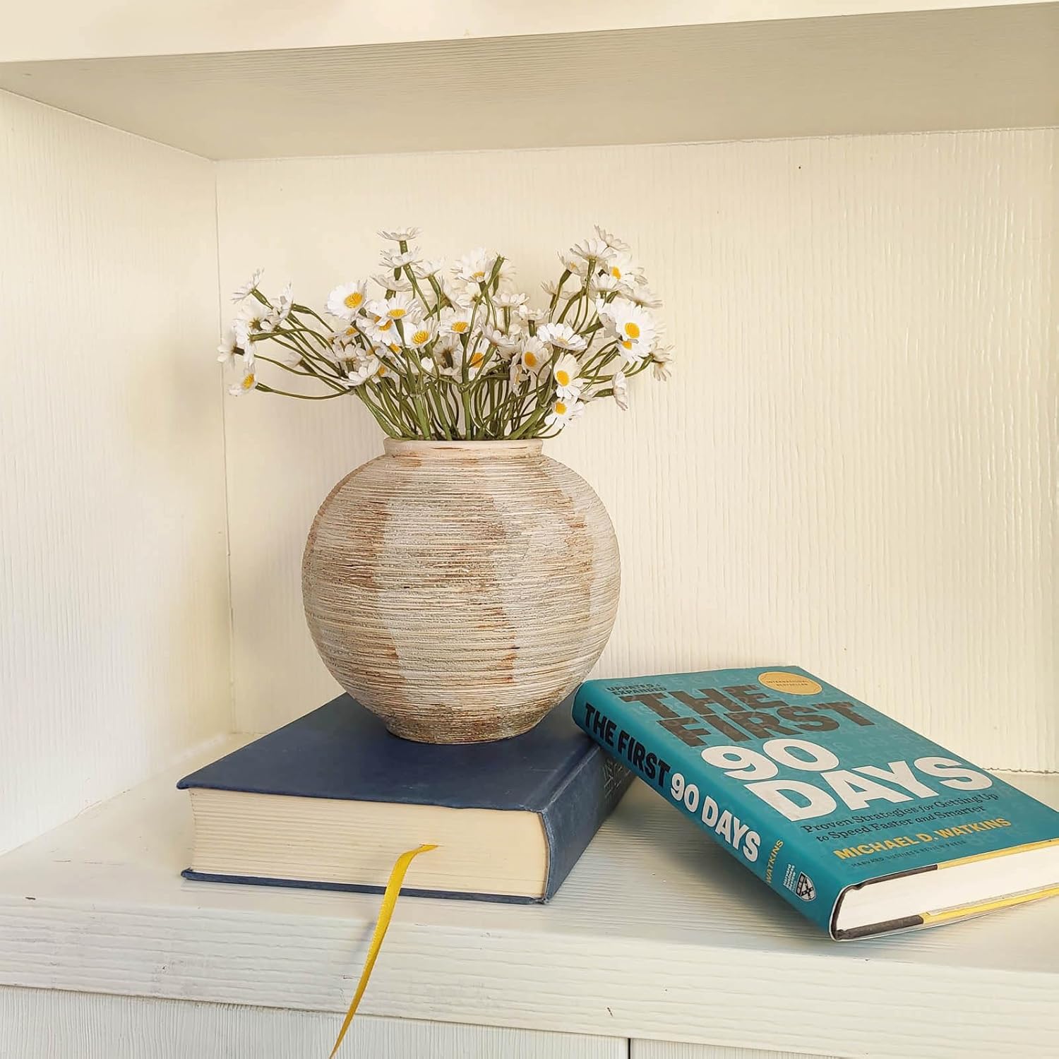 Rustic Ribbed Vase - 63 Inch Ceramic Farmhouse Decor