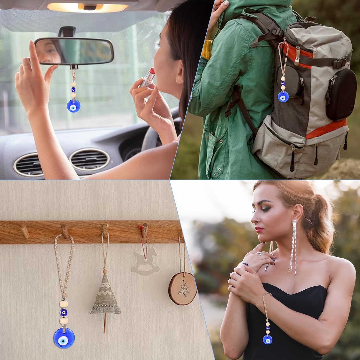 Evil Eye Car Hanging Ornament with Blue Beads