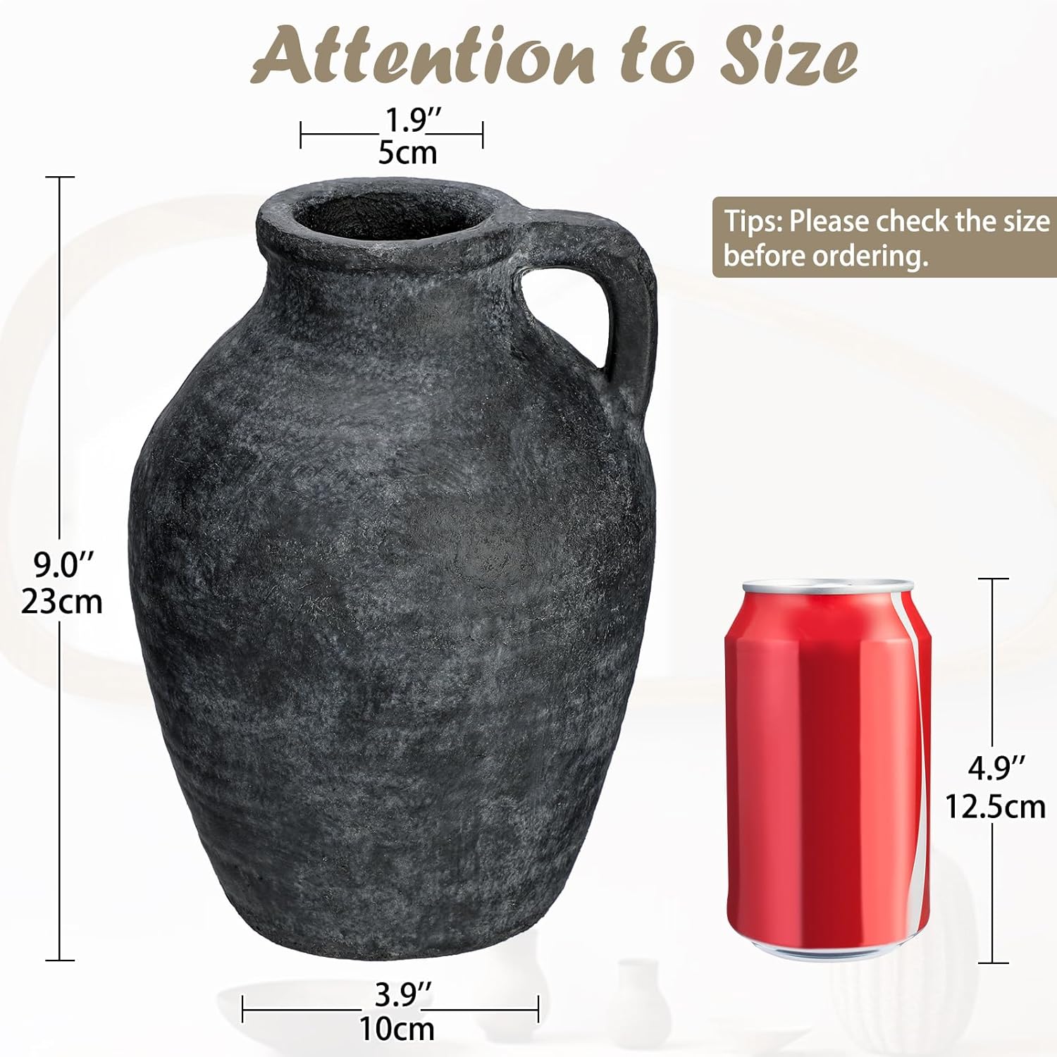 Ceramic Black Rustic Farmhouse Vase 9 Inch Decor