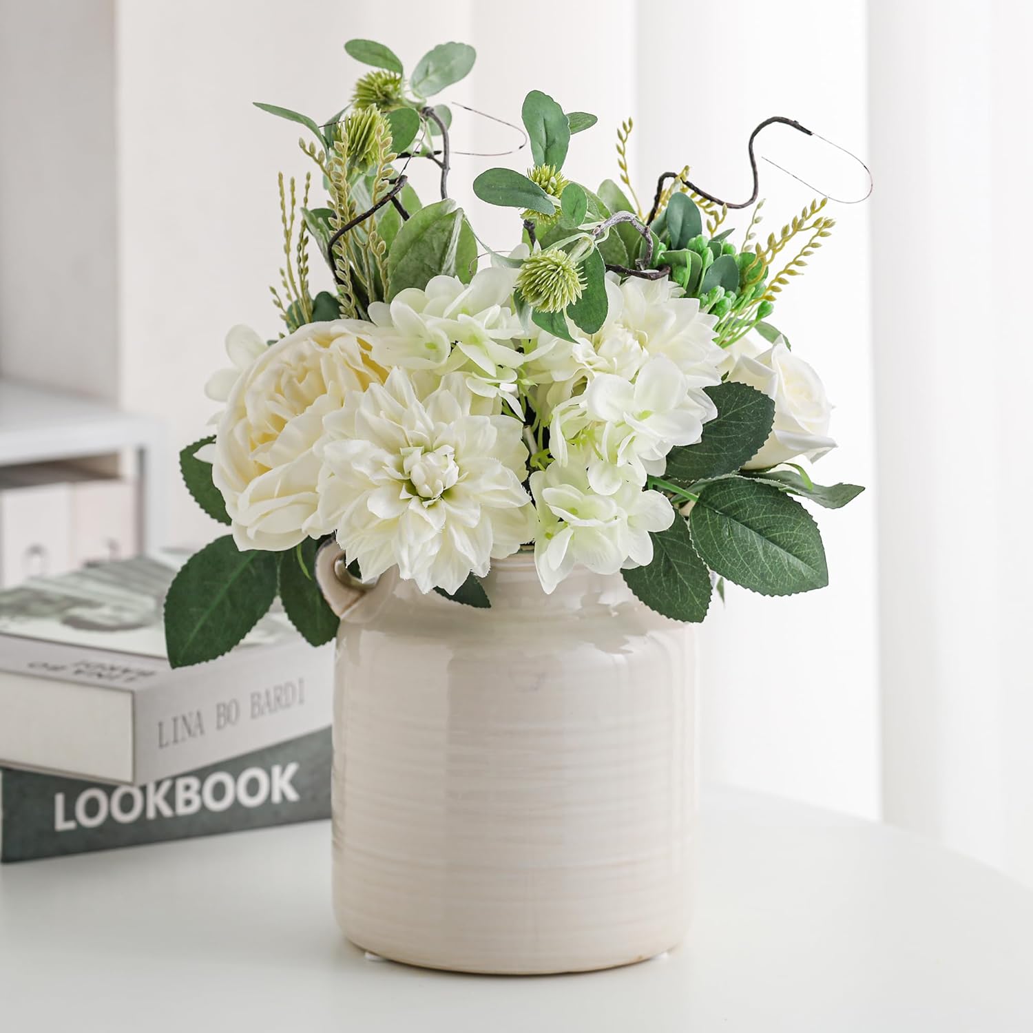 Ceramic Rustic White Flower Vase for Home Decor