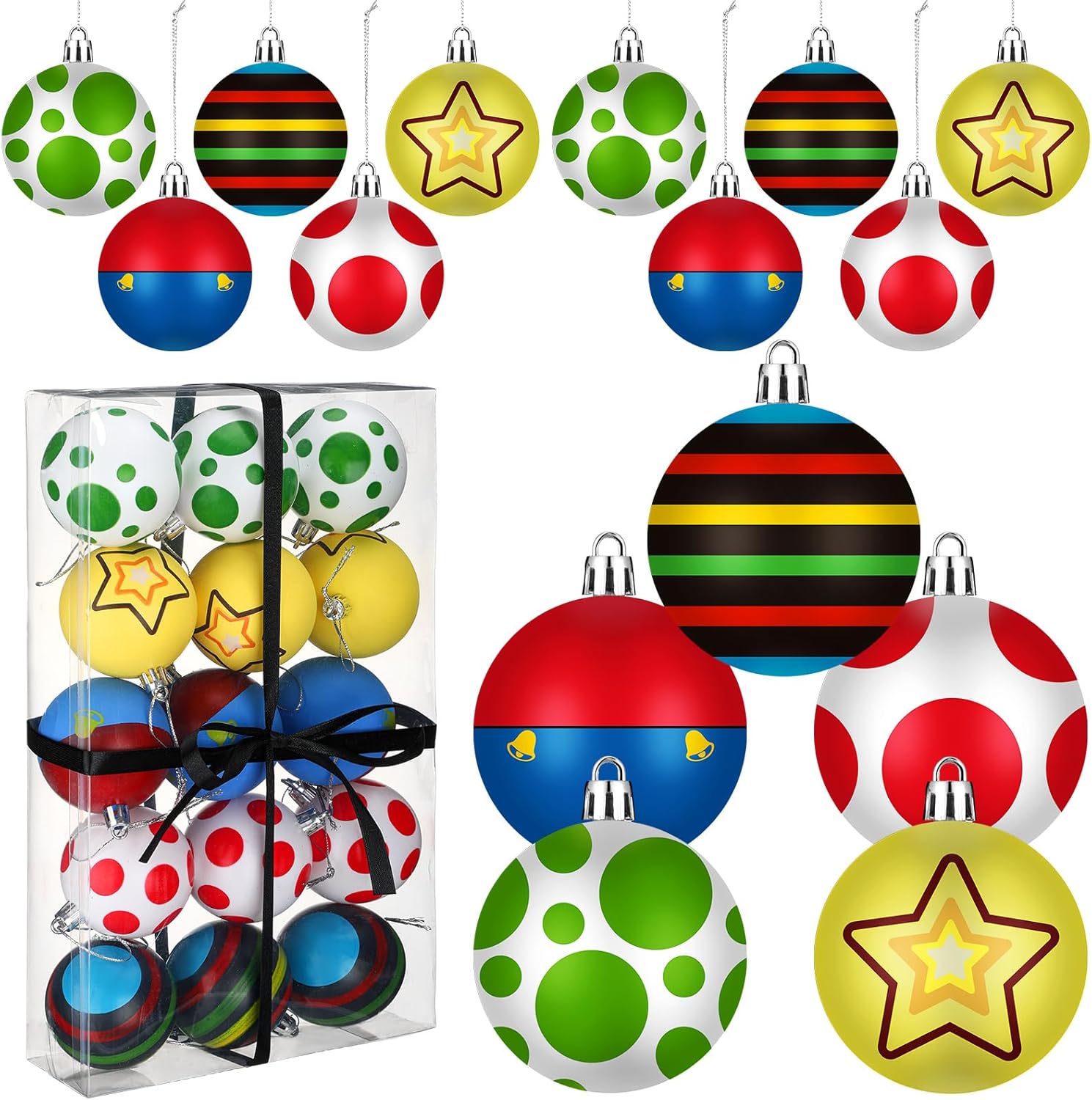 15 Pcs Glittering Christmas Balls Ornament Set