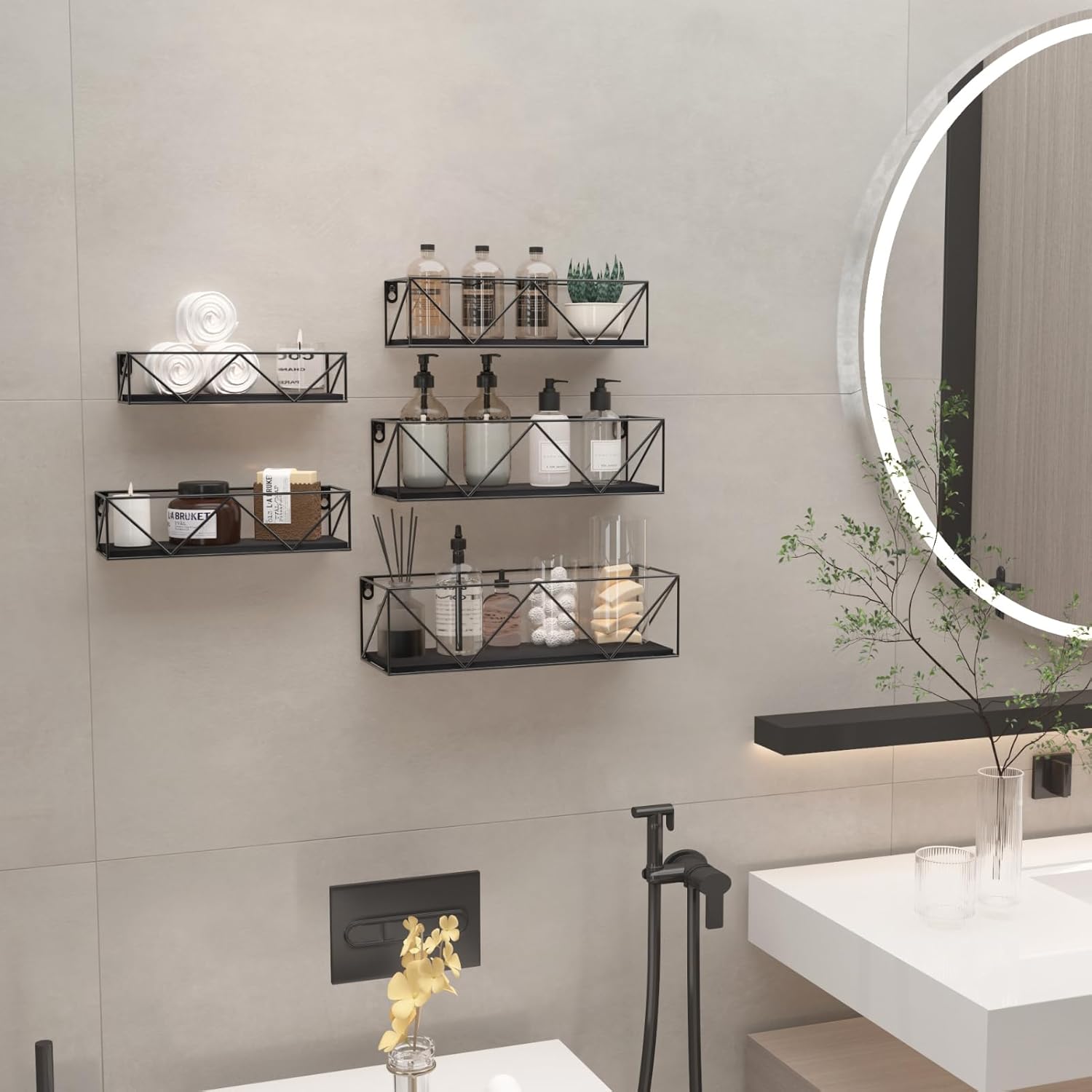 CRUGLA Black Floating Shelves Wall Mounted Set of 5