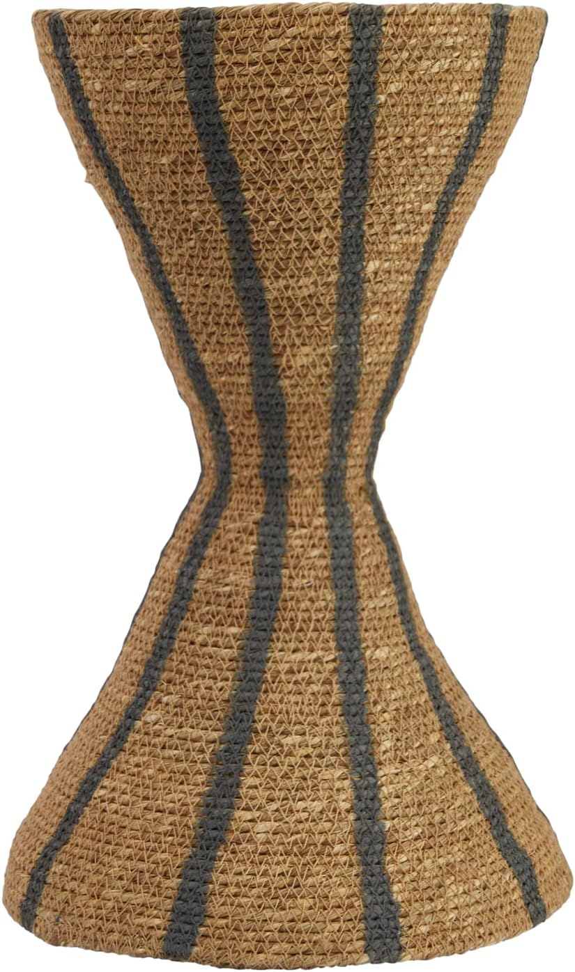 Bloomingville Hourglass Shape Seagrass Vase with Stripes