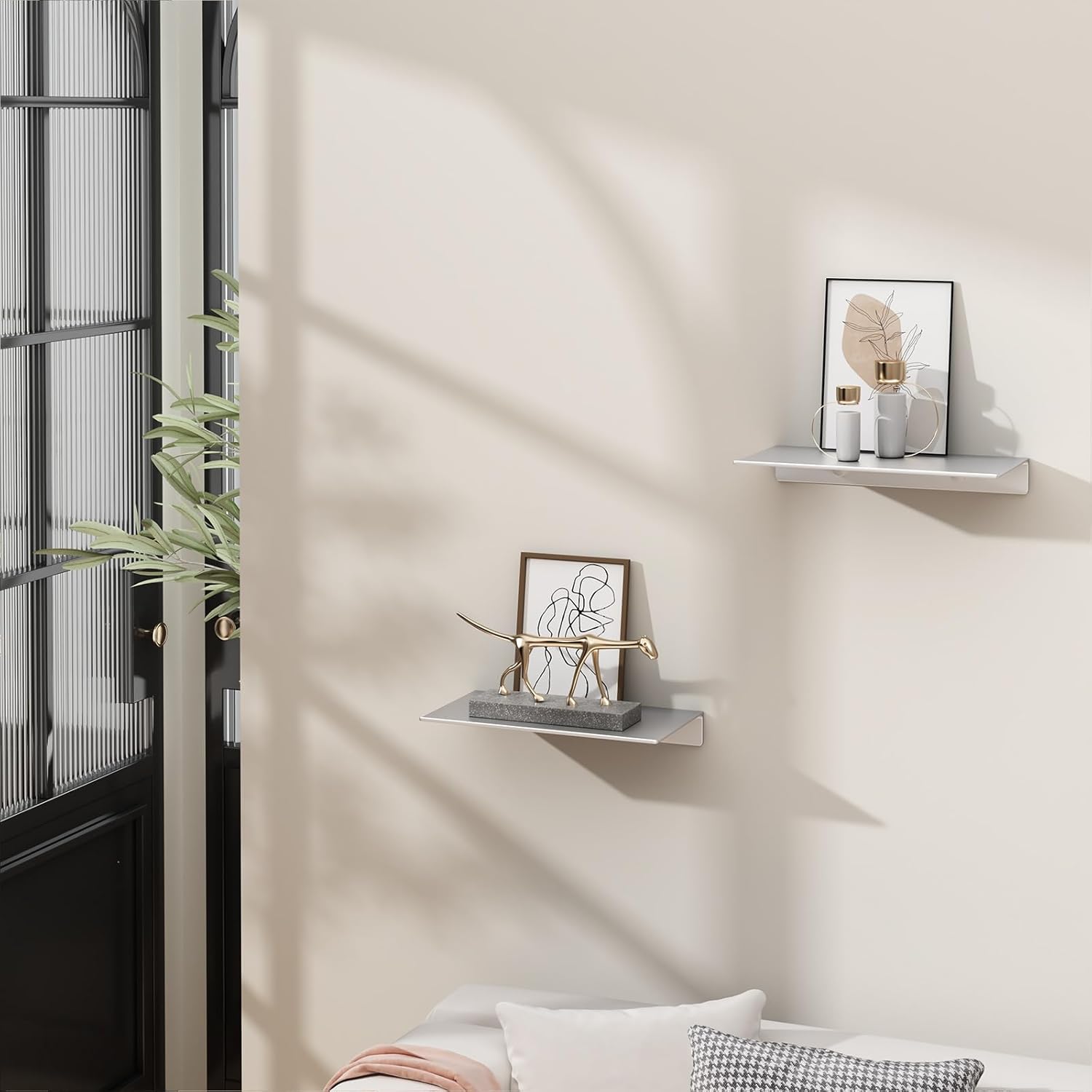 Danpoo 2PCS Silver Floating Shelves for Wall Storage