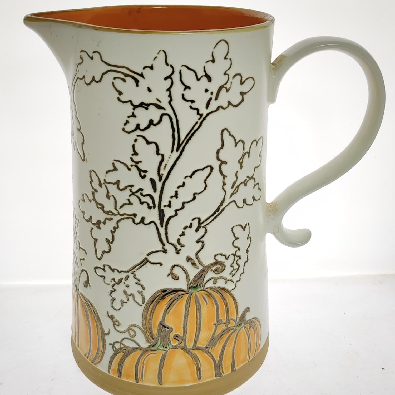 Big Decorative Ceramic Pitcher Vase with Pumpkin Design