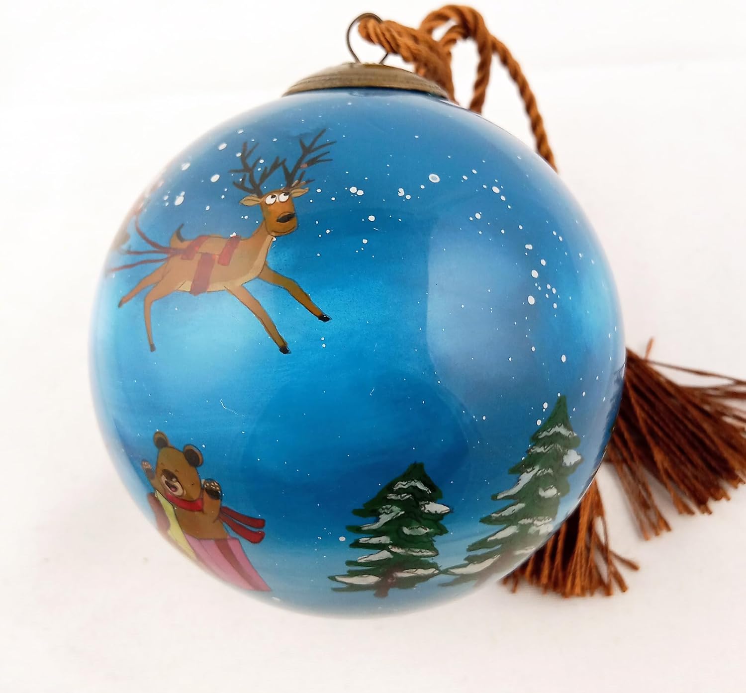 Festival Deer Hand-Painted Glass Ornament - Unique Artisan Gift
