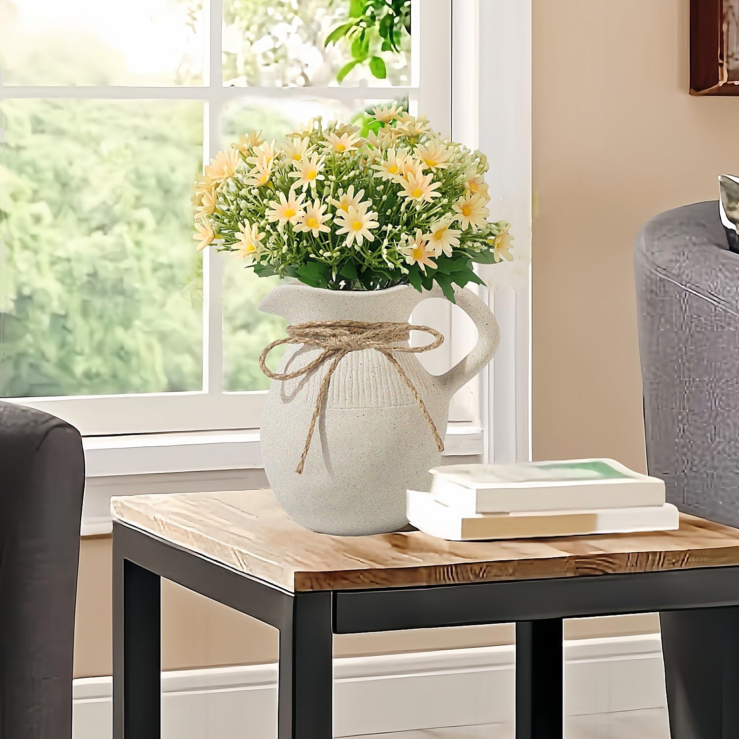 Brighomrom Farmhouse Ceramic Vase with Handle