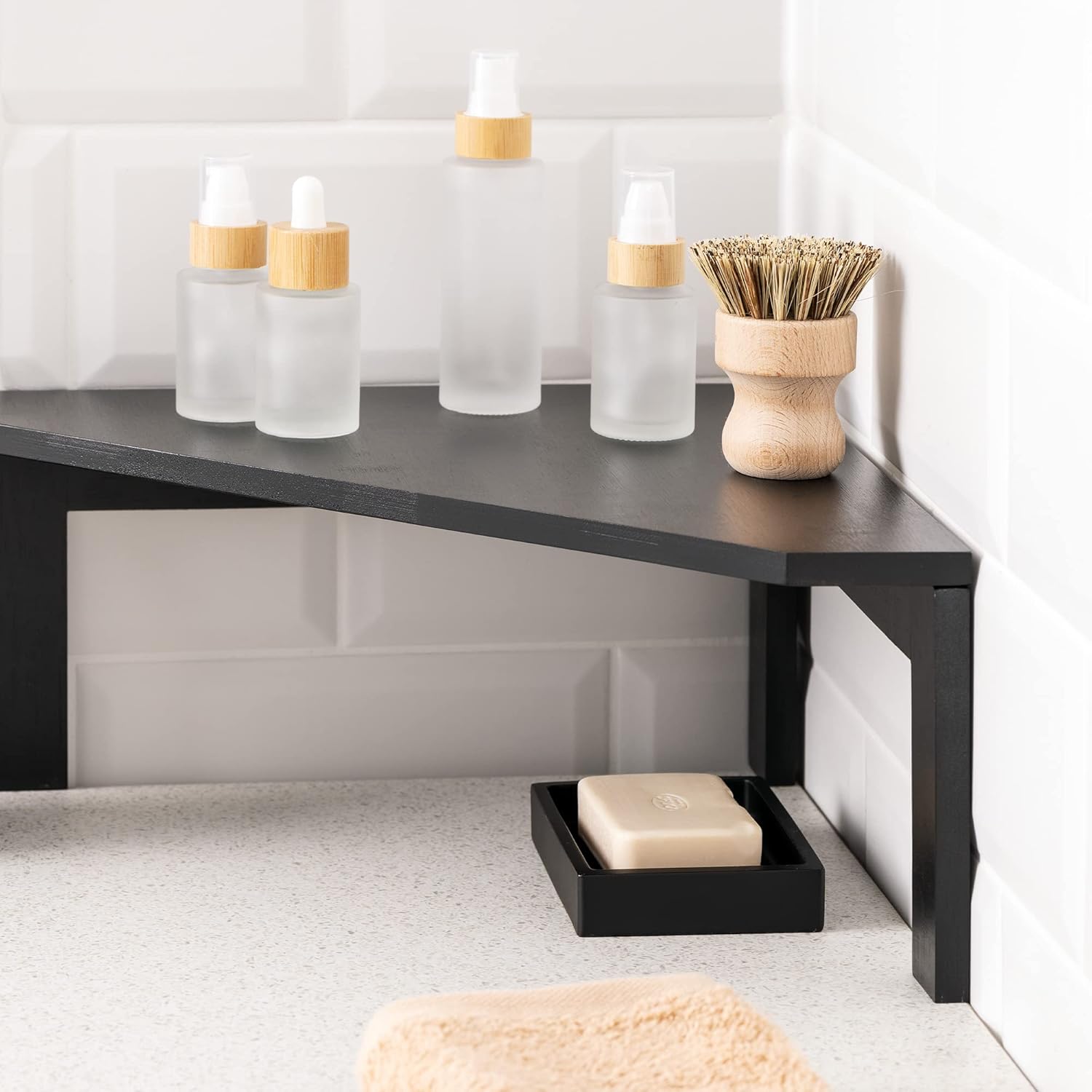Navaris Bamboo Corner Shelf Unit - Black