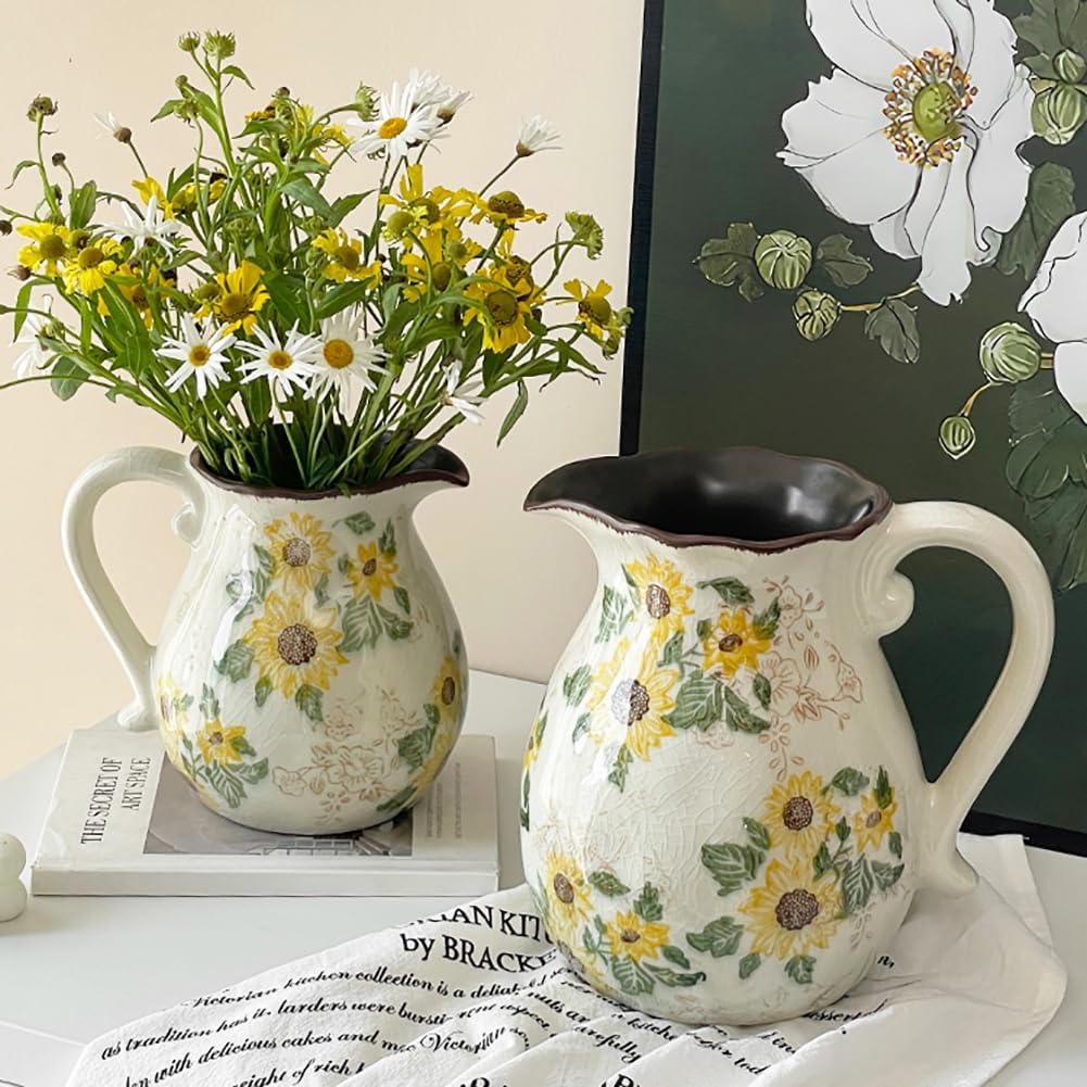 Ceramic Rustic Sunflower Vase for Home Decor