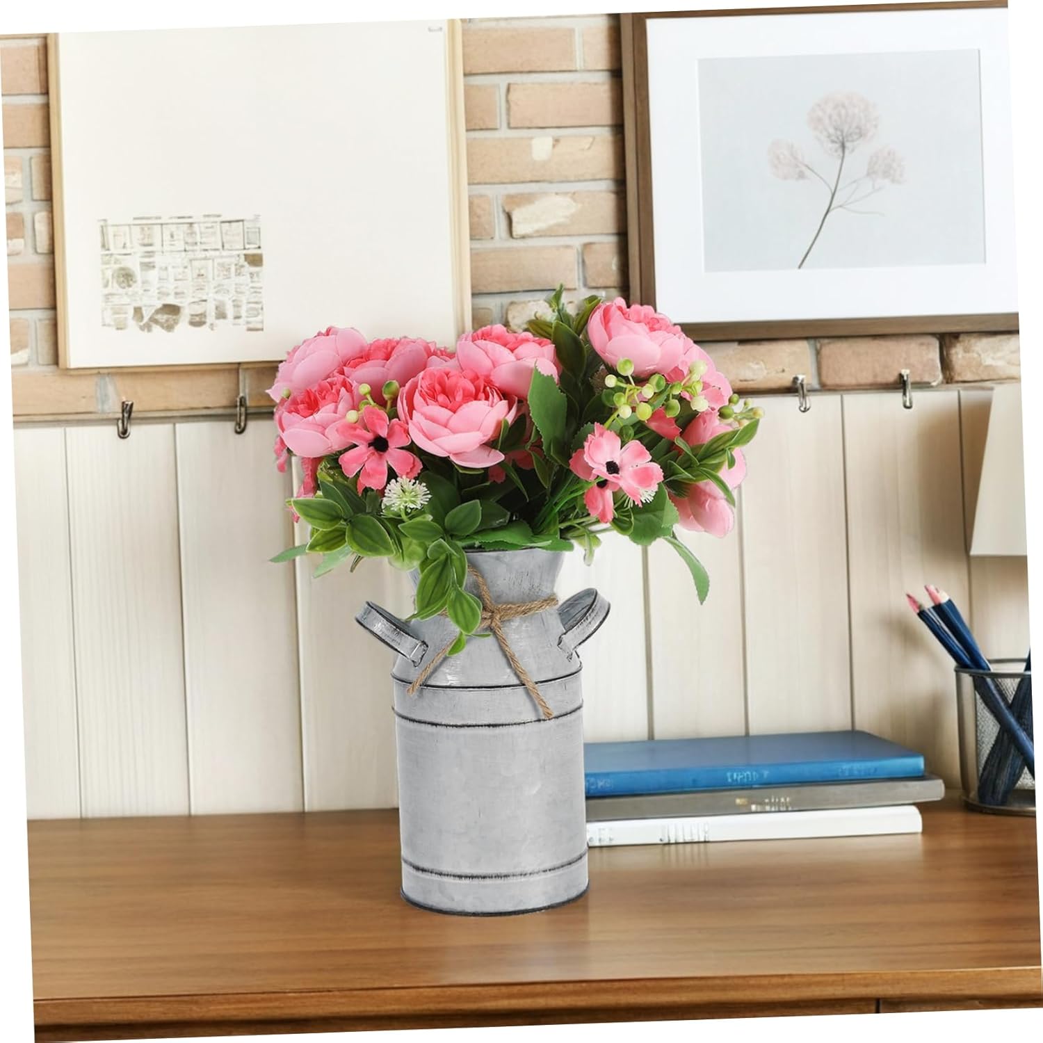 Rustic Metal Jug Vase for Flowers and Decor
