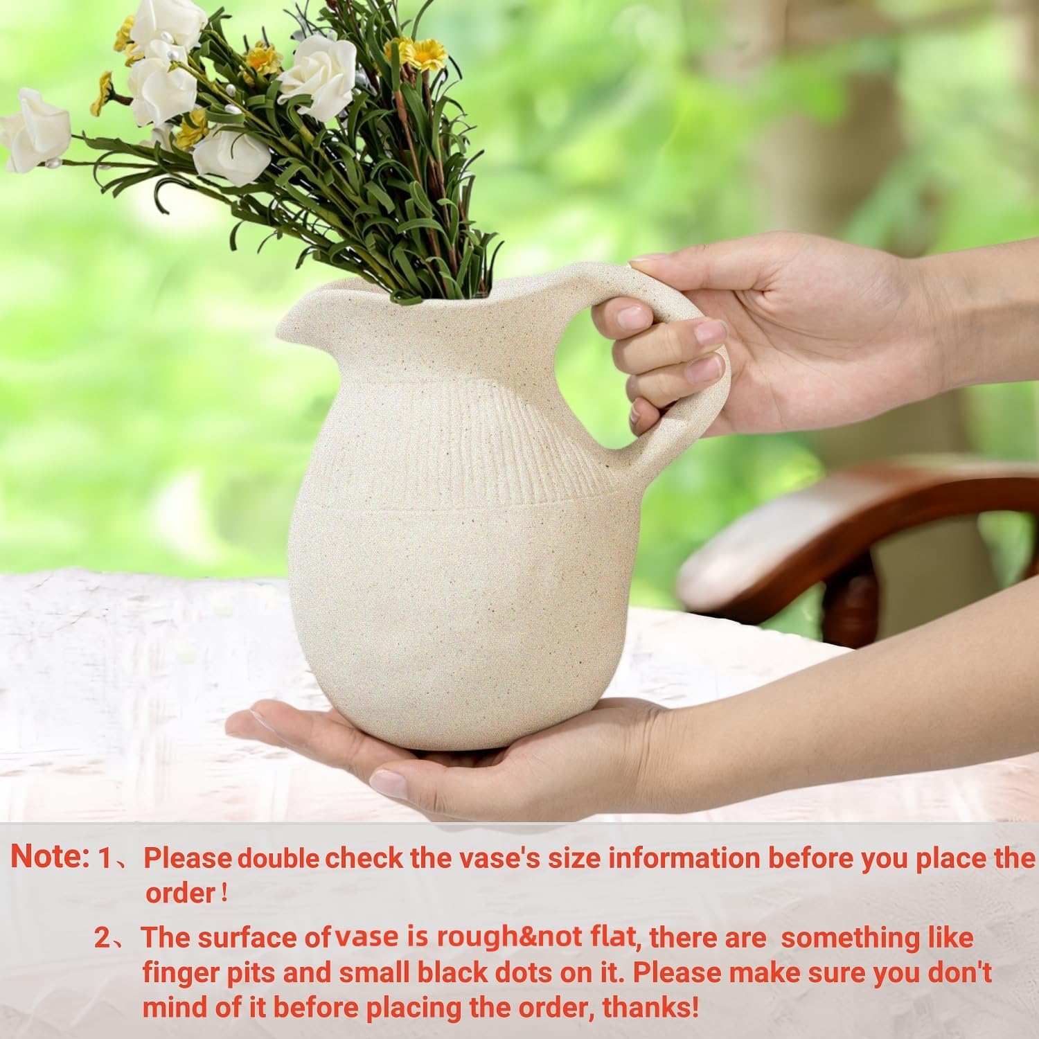 Brighomrom Farmhouse Ceramic Vase with Handle