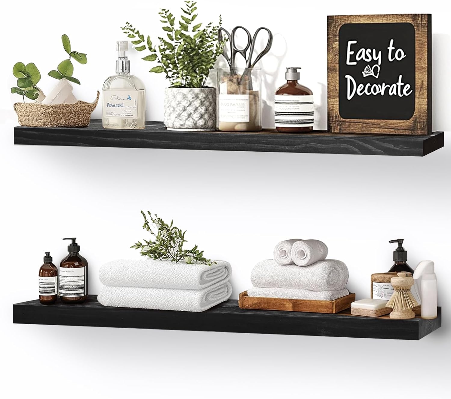 Floating Wall Shelves 2 Pack Rustic Black 16 Inch