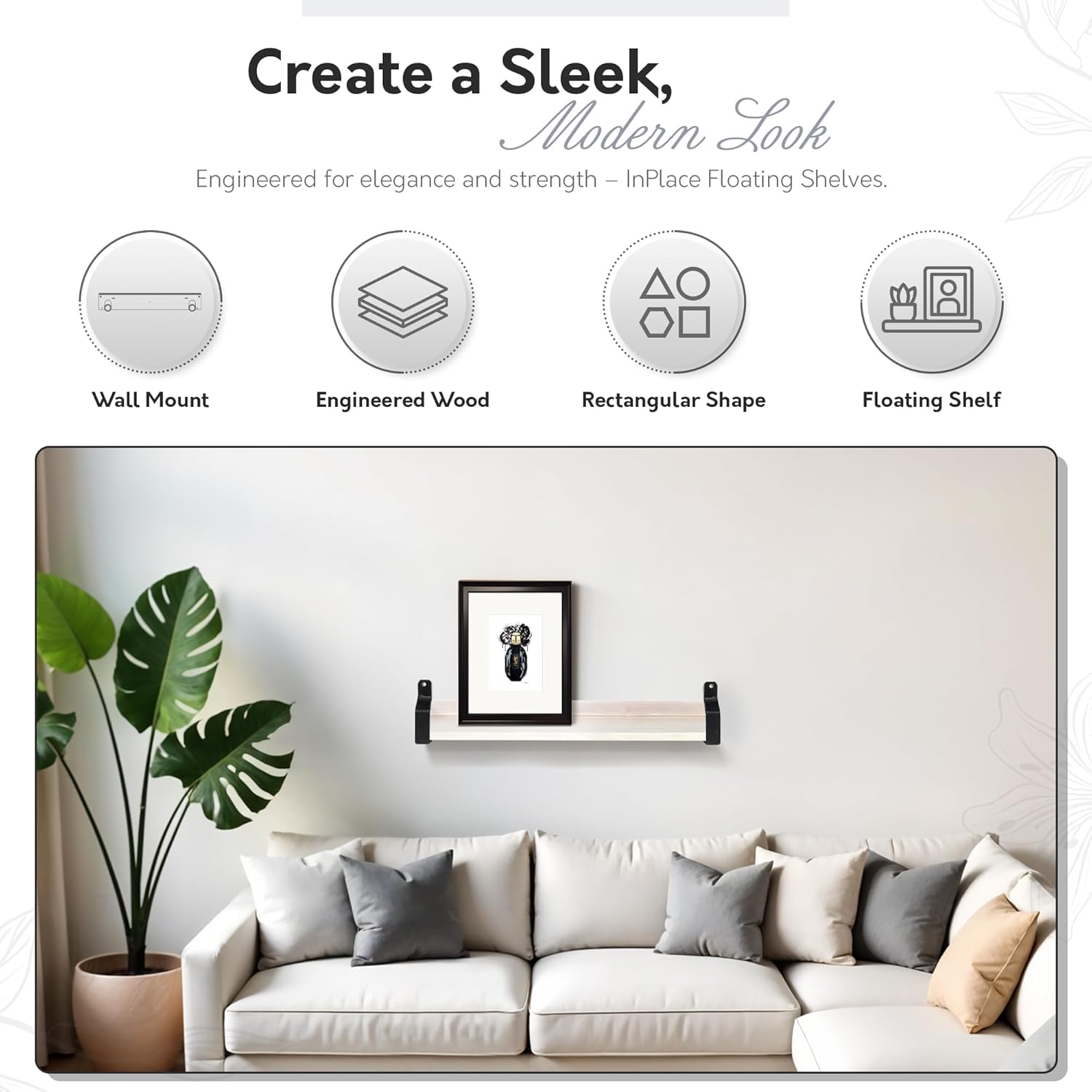 InPlace Wall Mounted Floating Shelf Distressed White 5x24x3