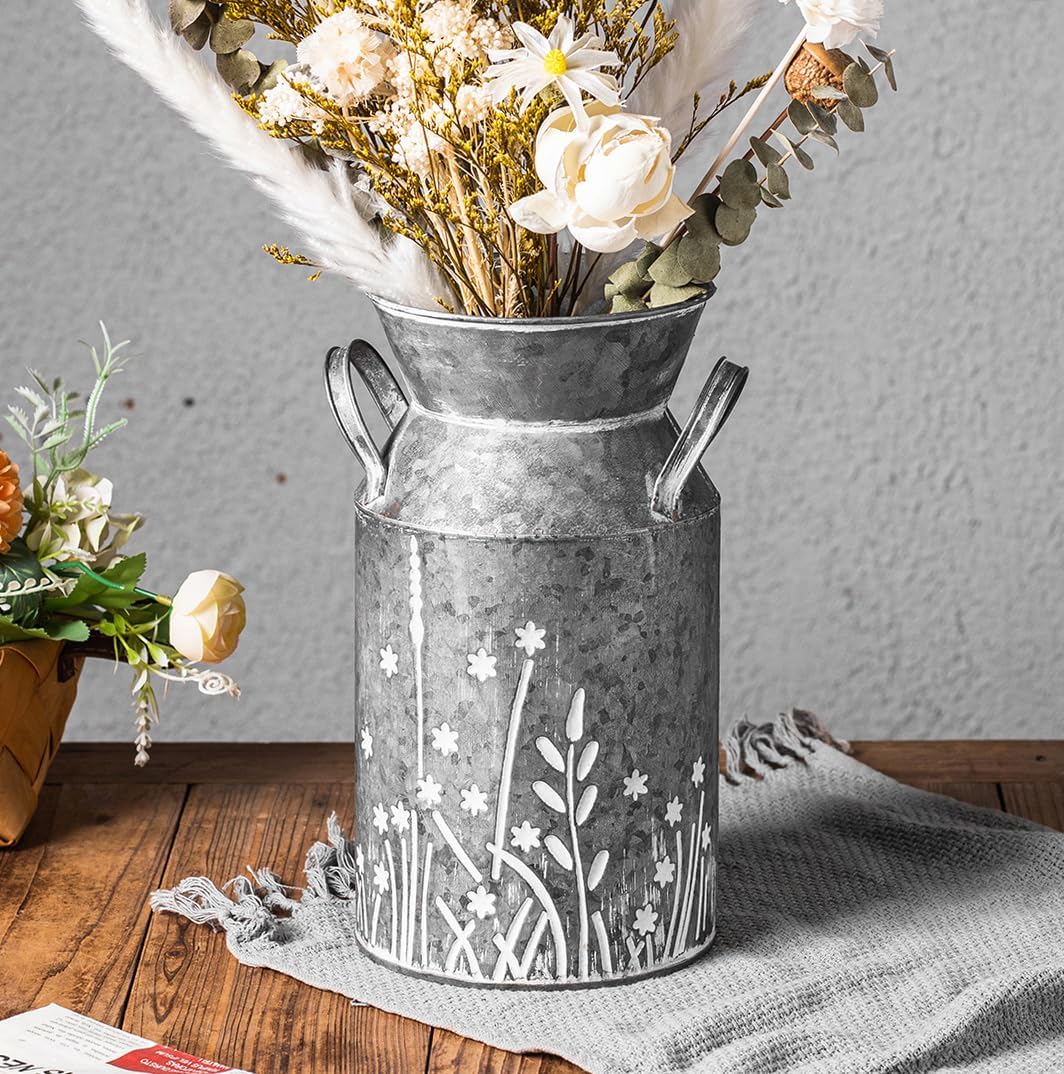 Vintage Galvanized Metal Milk Can Flower Vase