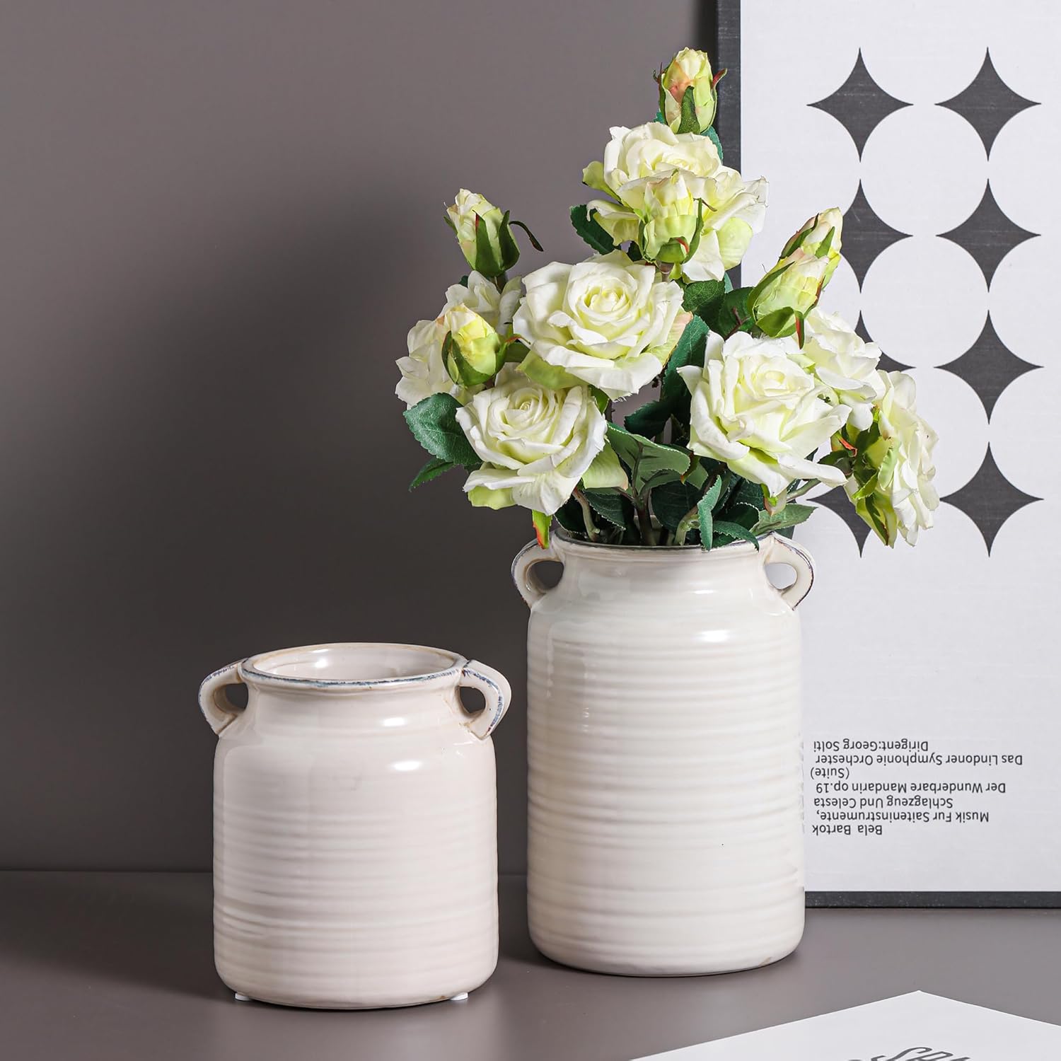 Ceramic Rustic White Flower Vase for Home Decor