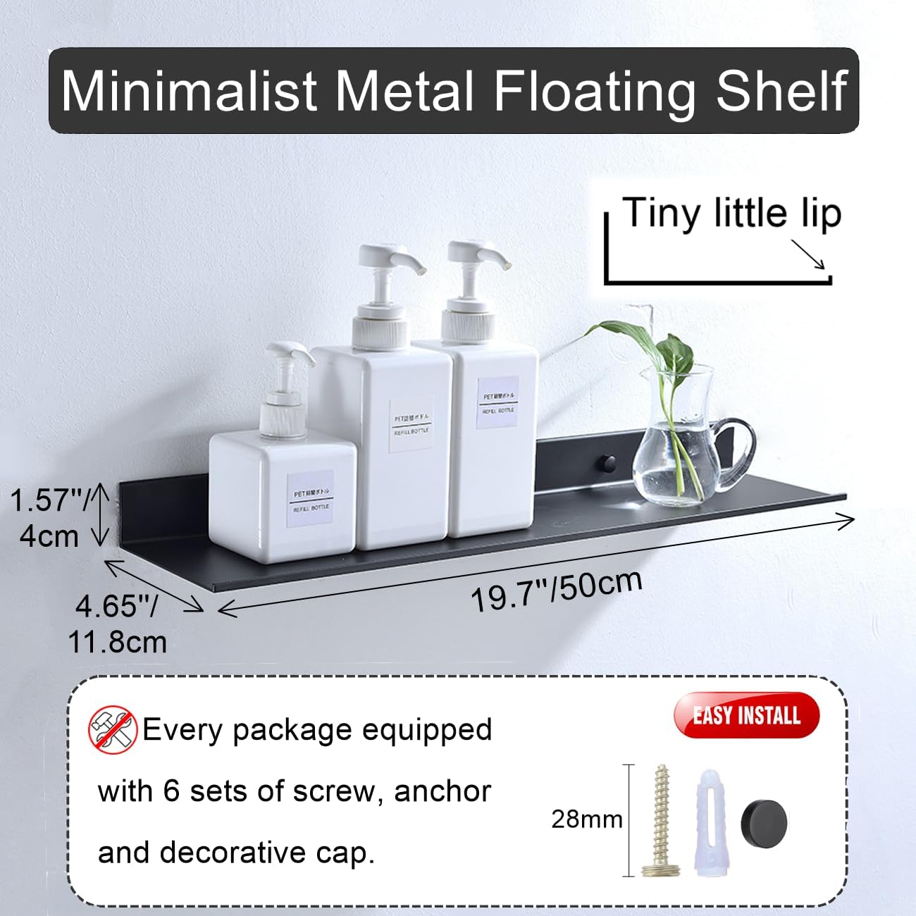 Z Metnal Floating Wall Shelves 20 Inch 2 Pack Matt Black