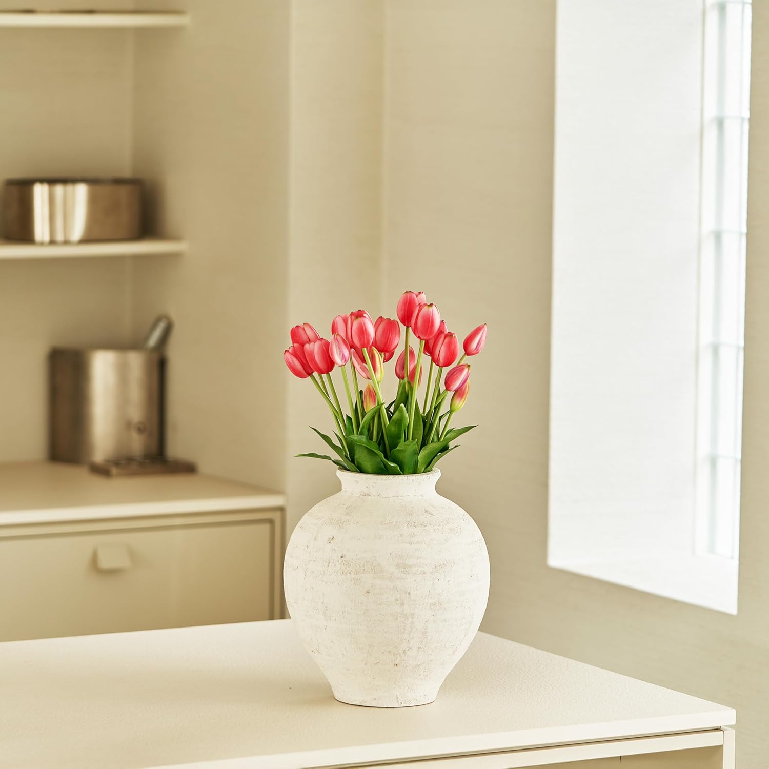 LB2 White Ceramic Large Vase 11 Inch Zen Style