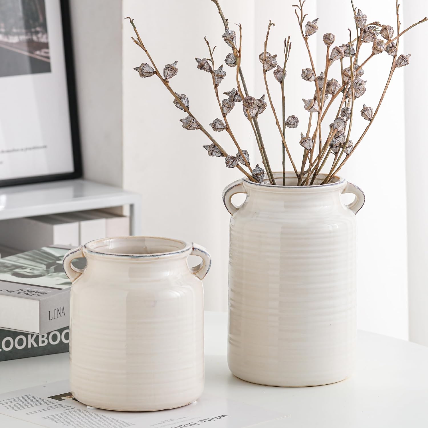 Ceramic Rustic White Flower Vase for Home Decor