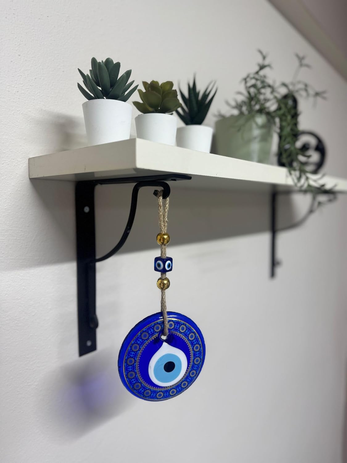 Evil Eye Hanging Wall Ornament - Handmade Blue Glass Amulet with Star Design
