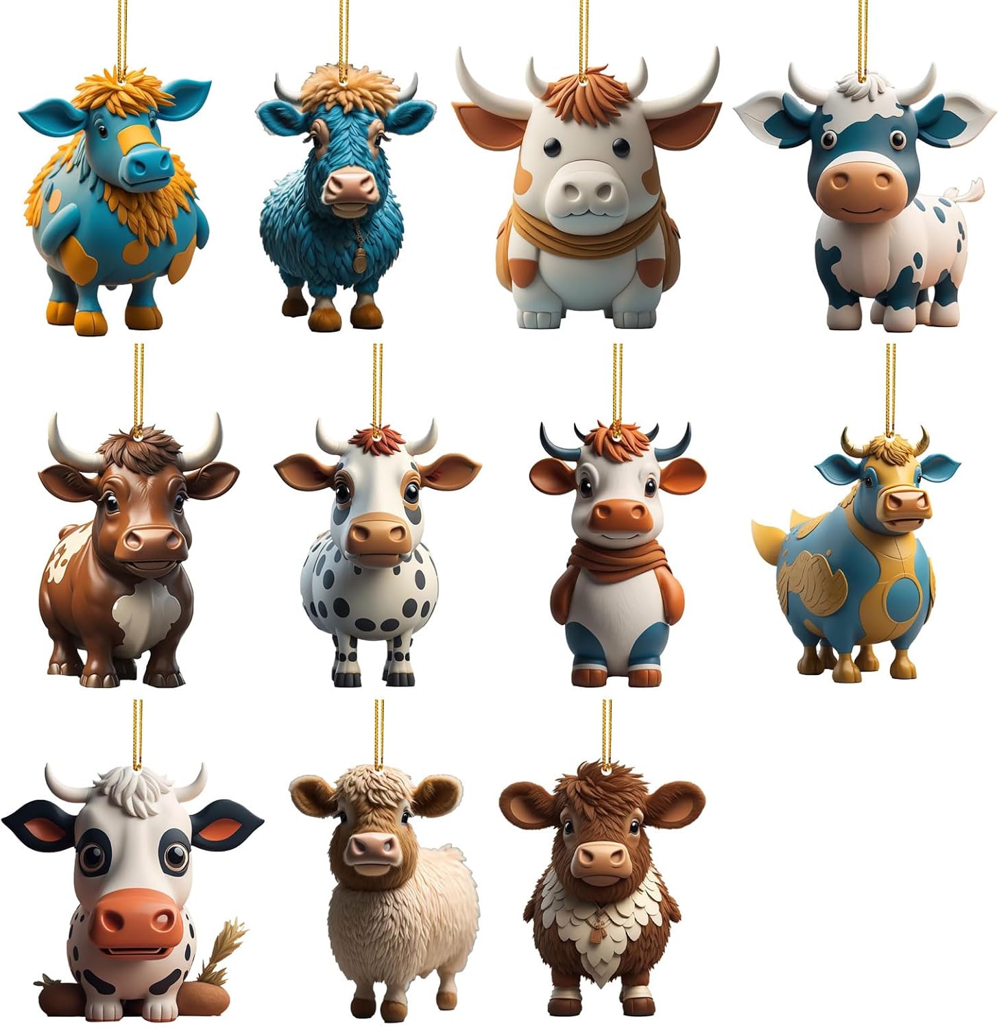 Lanema Playful 3D Cartoon Cow Car Pendant Decorations