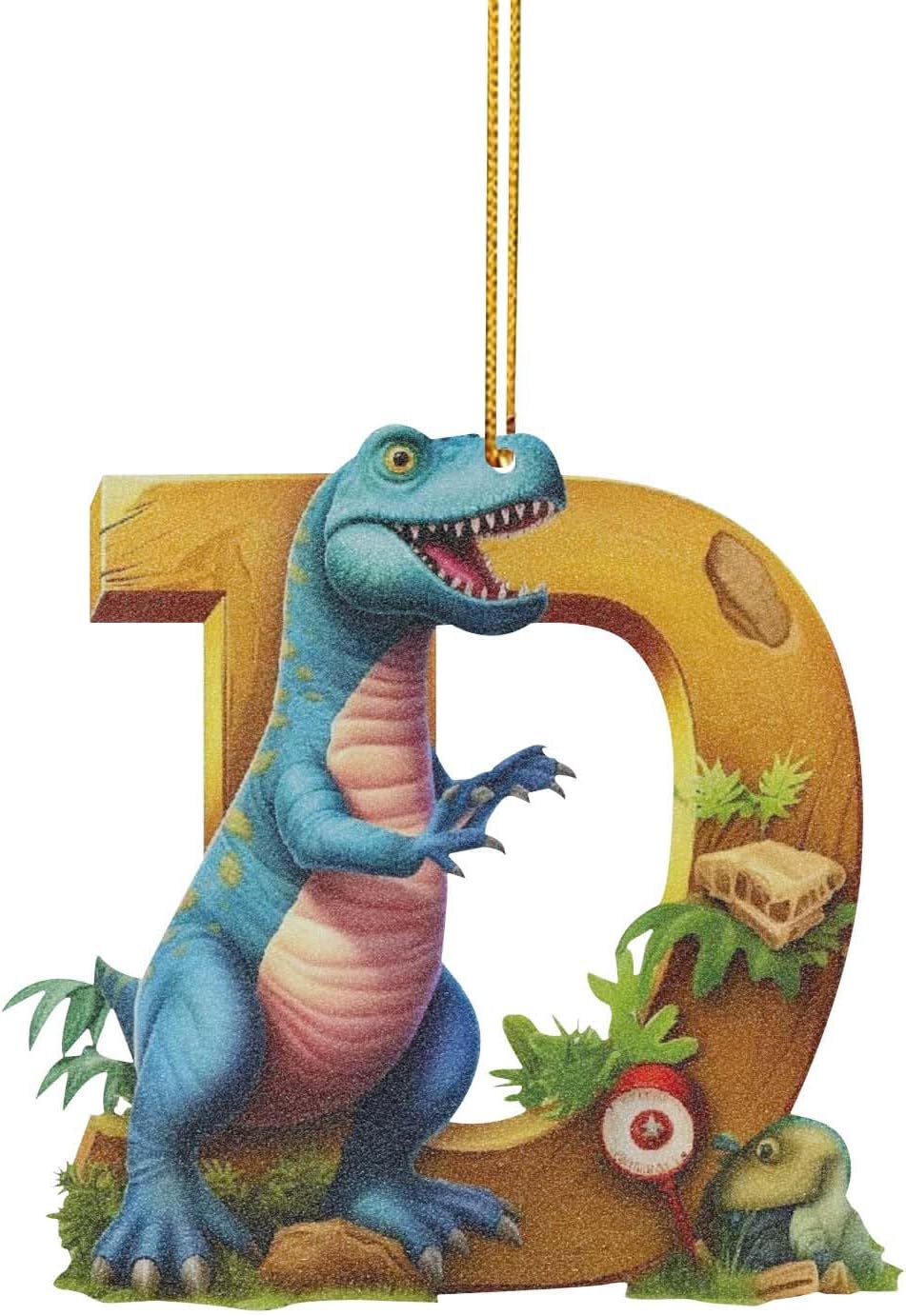 Christmas Dinosaur Alphabet Letters Hanging Ornament A-Z Decor