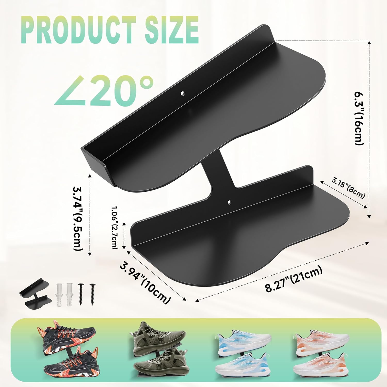 Floating Shoe Shelf Wall Mount Black H-Shape Design