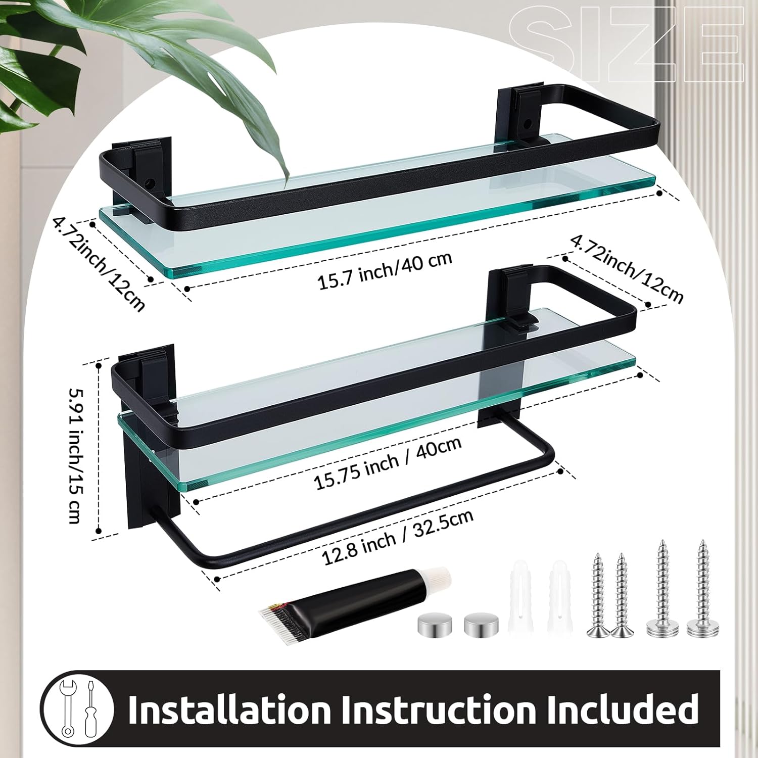 Suzile 2 Pack Floating Bathroom Shelves with Towel Bar
