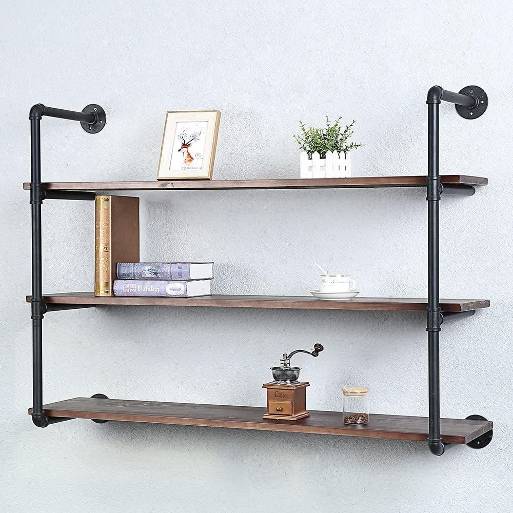 Industrial Pipe Shelves with Wood Planks 3 Tier 48in