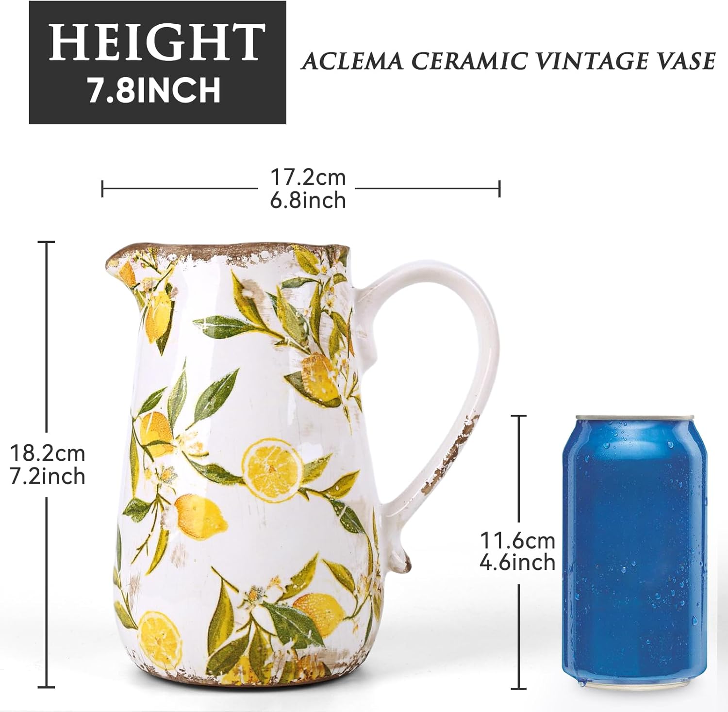 Lemon Vintage Vase with Handle 7 Inch