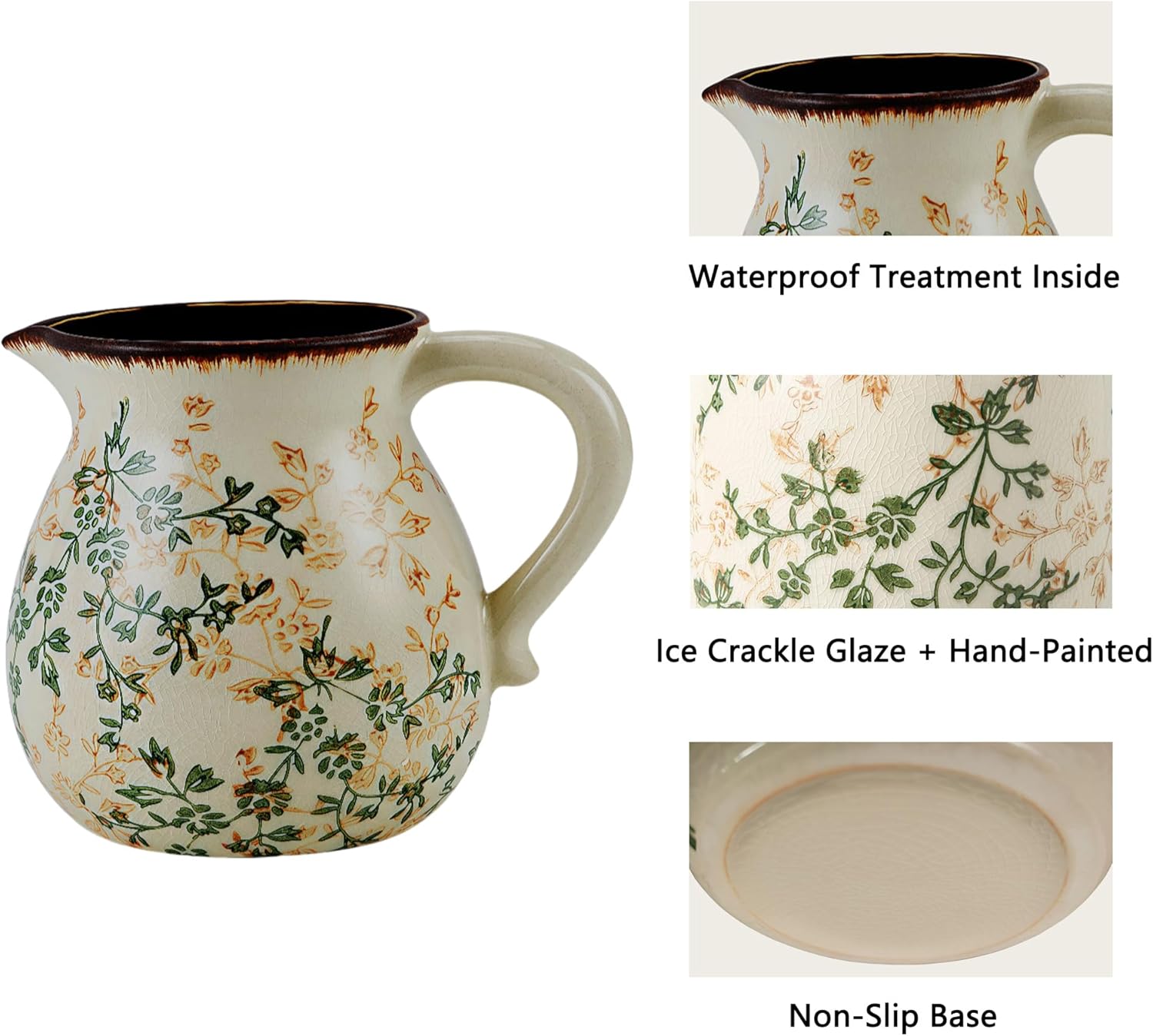 Green and Beige Handmade Ceramic Vase with Handle