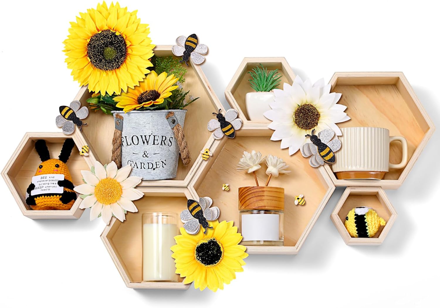 Pinkunn 45 Pcs Honeycomb Wall Shelf Set