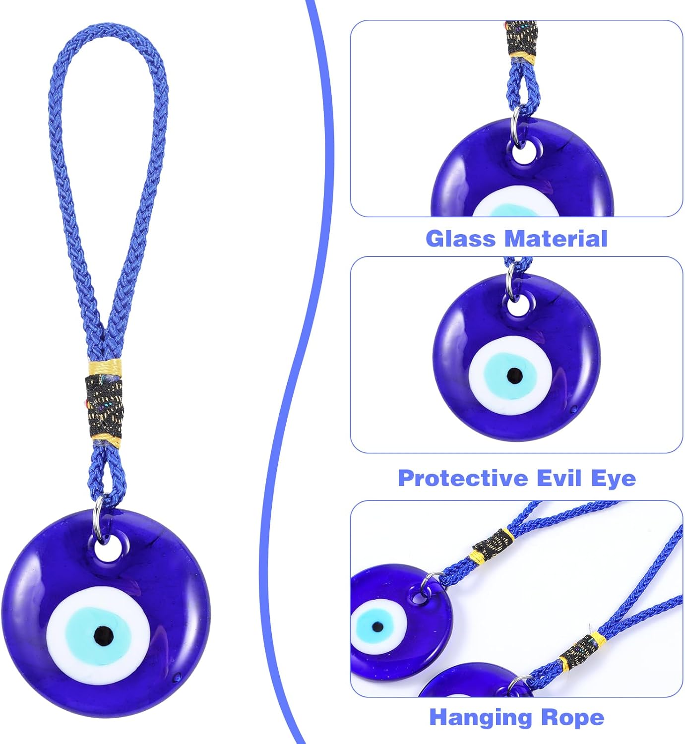 4 Pcs Blue Evil Eye Glass Hanging Pendant for Good Luck Protection