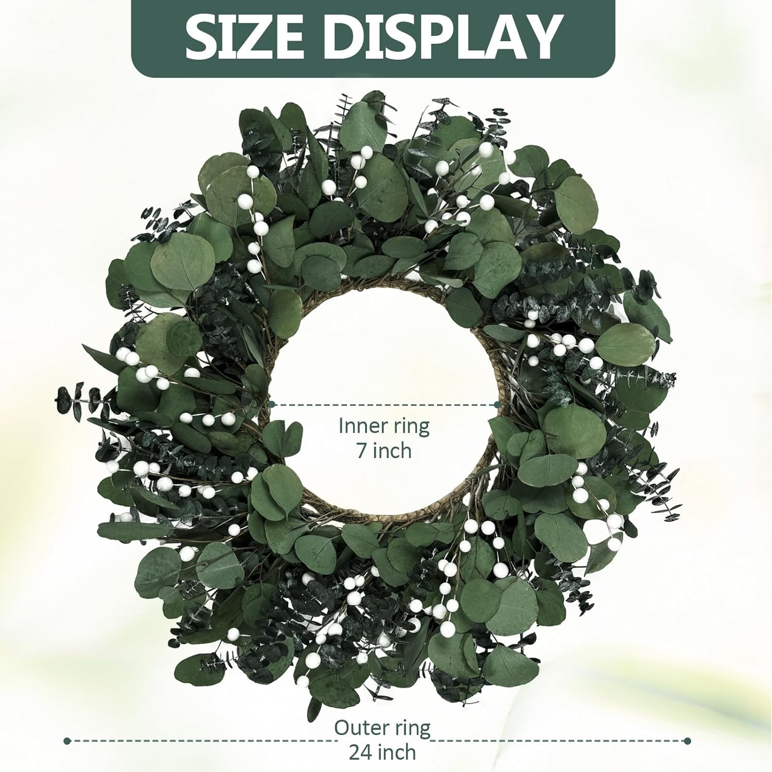 24 Inch Preserved Eucalyptus Wreath Green Decor