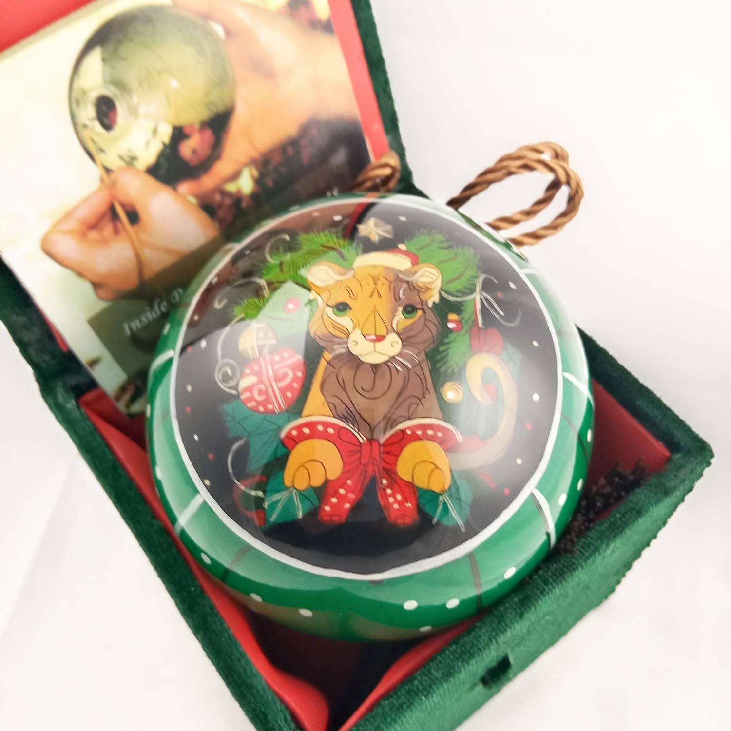Handcrafted Painted Glass Lion Ornament with Gift Box