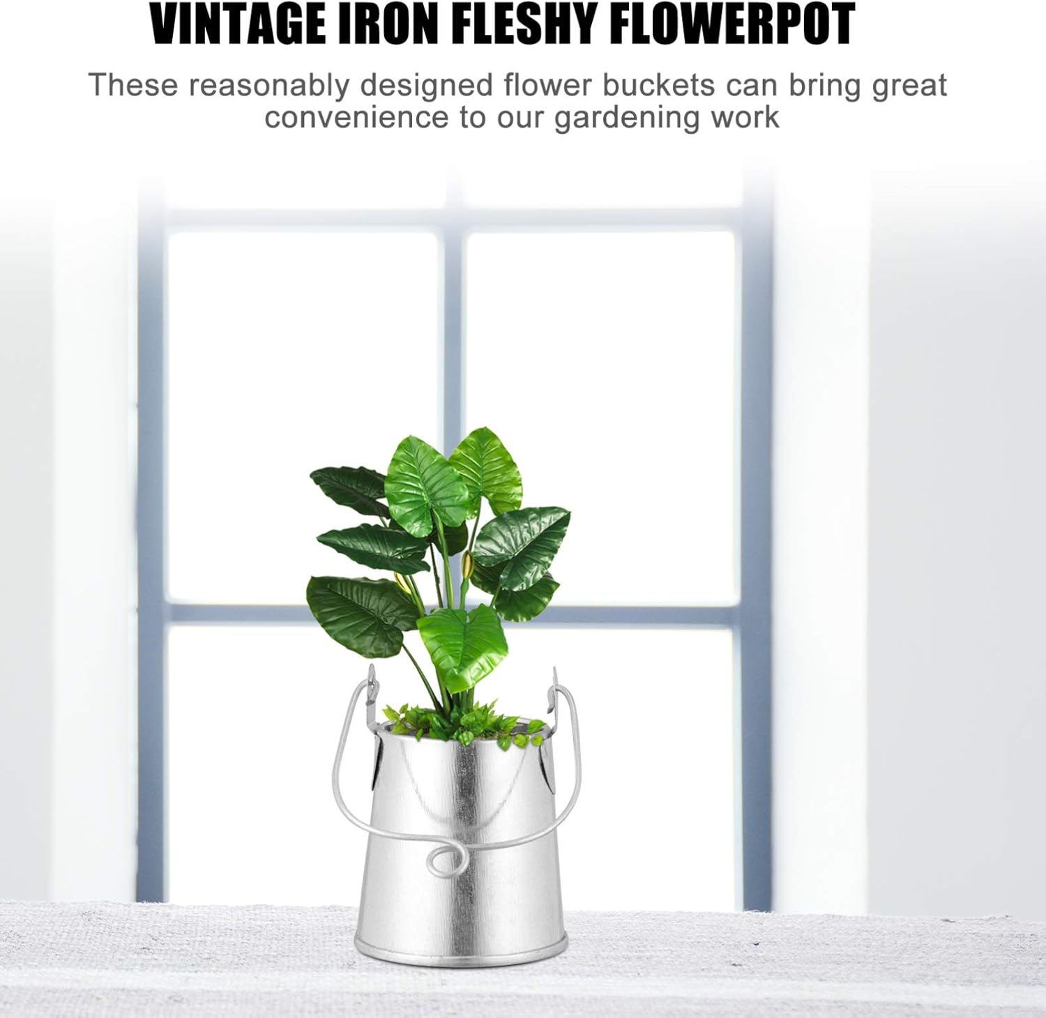 EXCEART 3pcs Retro Iron Flower Bucket Plant Container with Handle