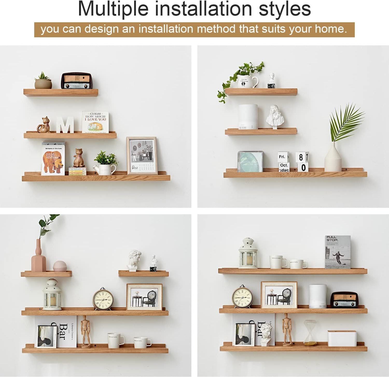 Treoakwis Oak Floating Shelves Wall Mount Display