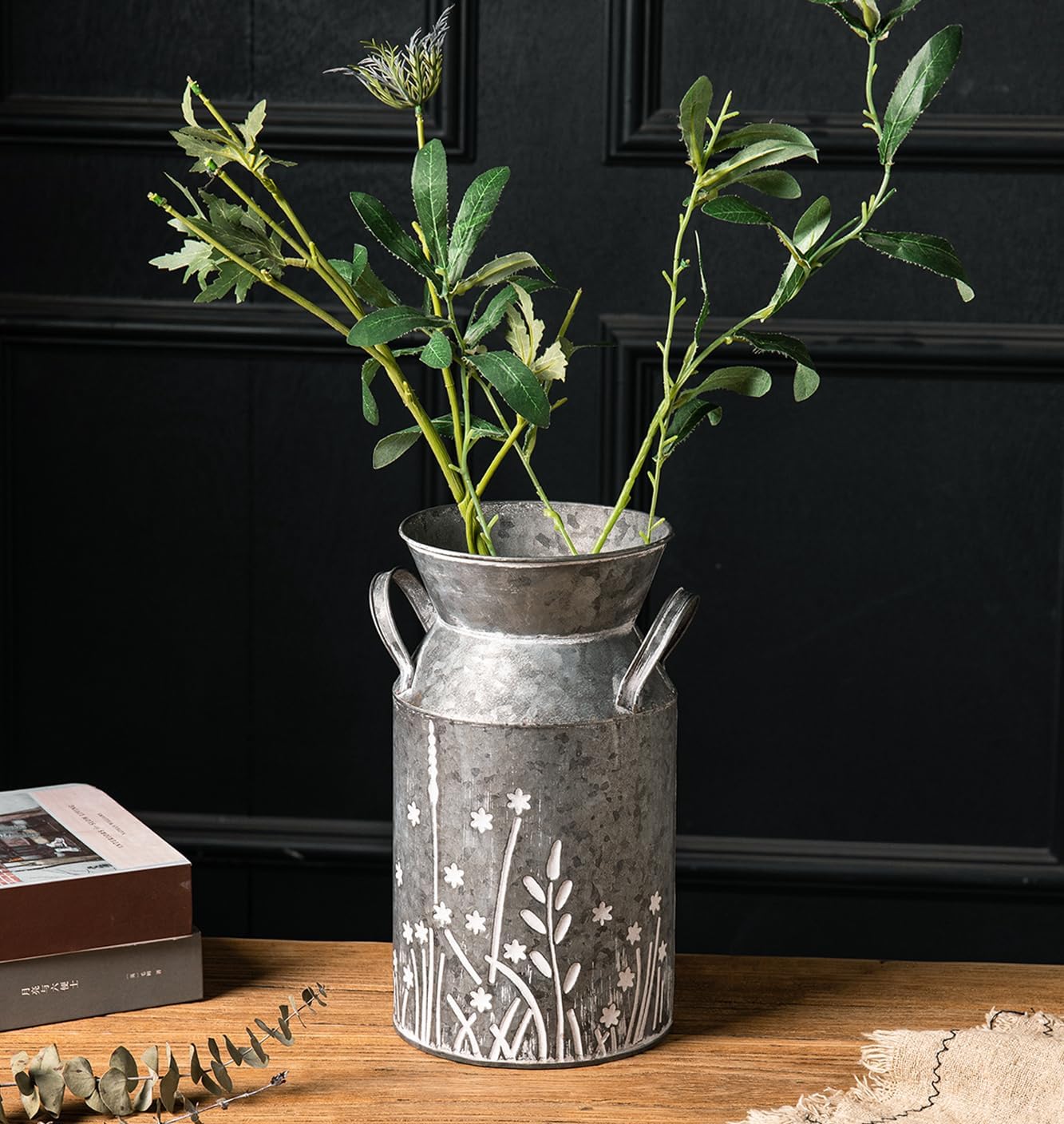 Vintage Galvanized Metal Milk Can Flower Vase