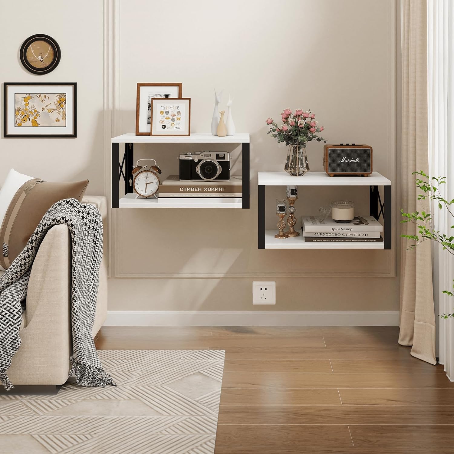 Homode Floating Night Stand White Modern Wall Mount Shelf