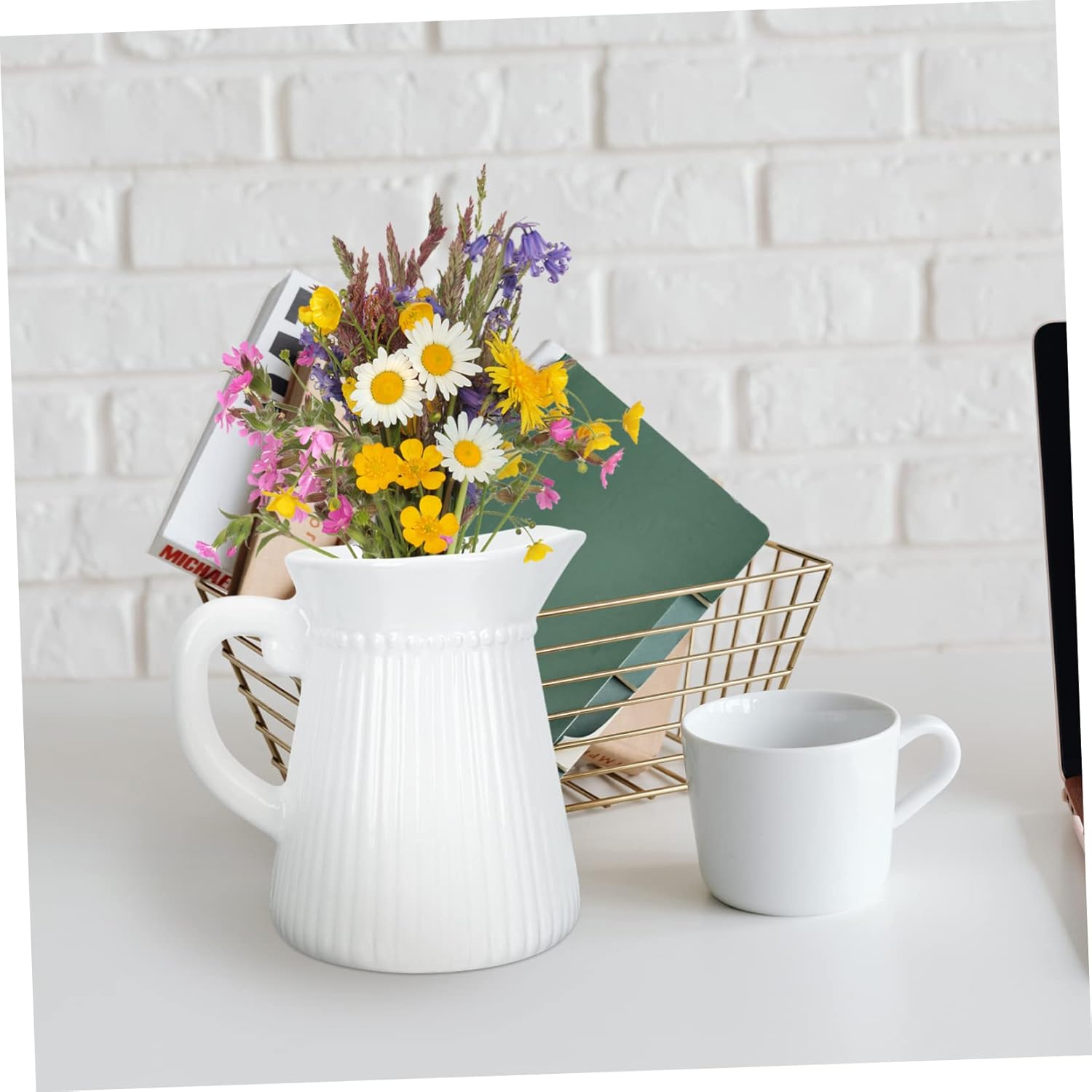 Flower Decor Kettle Shaped Ceramic Vase for Home Office