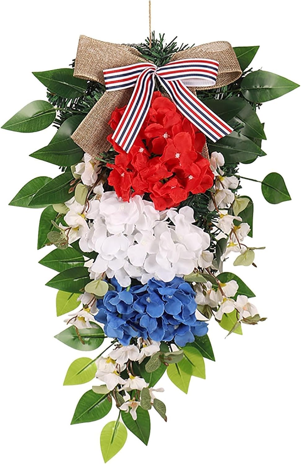 197inch Patriotic Teardrop Wreath Red White Blue Hydrangea