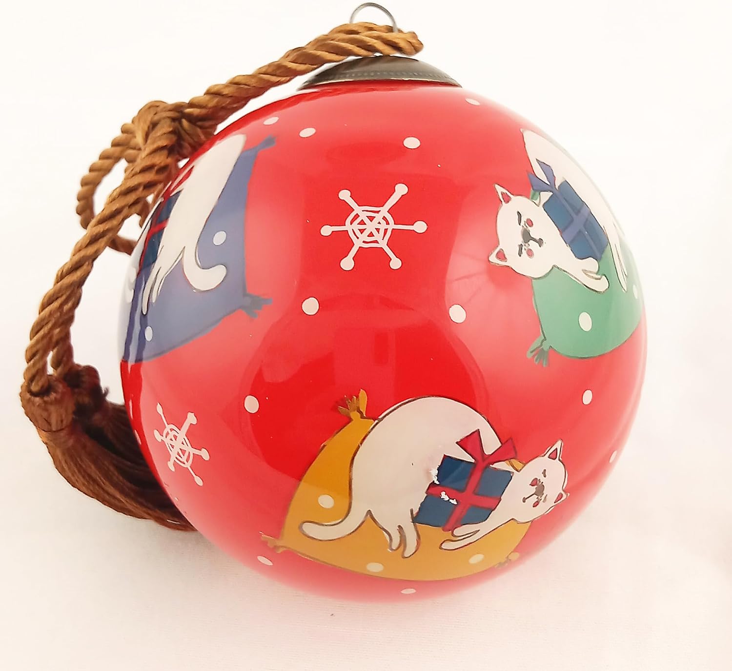 Handcrafted Painted Glass Ornament with Gift Box Sleepy Kitten Decor