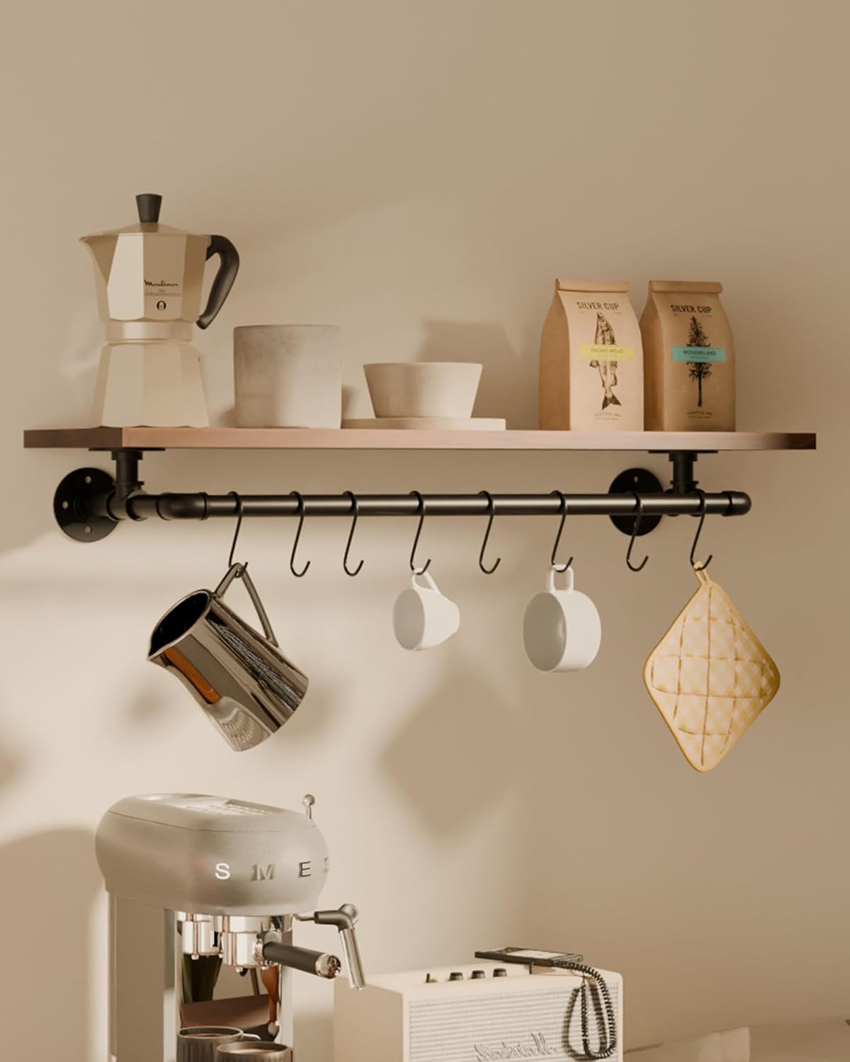 Tediduwa Bathroom Shelf with Towel Bar 36 Inch Floating Industrial Wood Shelf