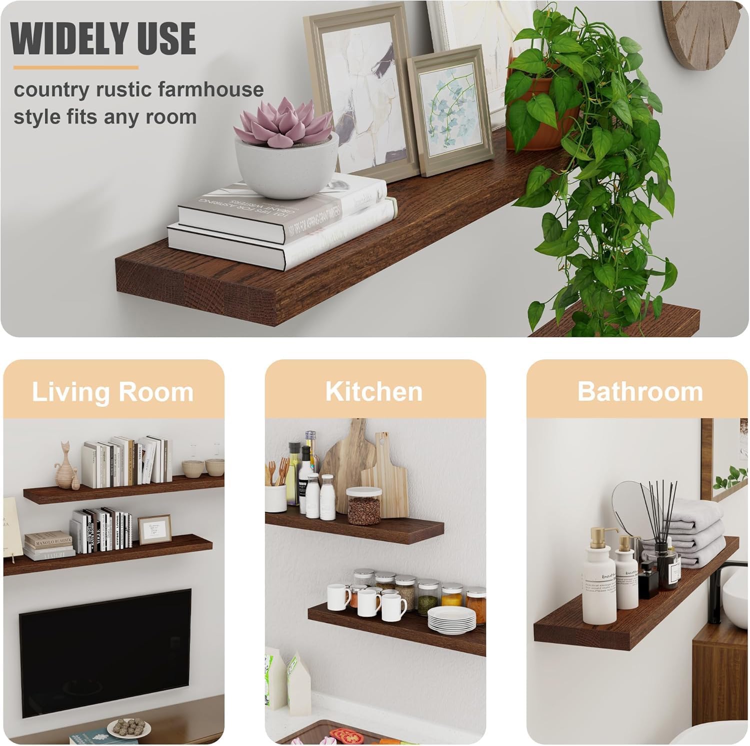 FLYJOE Natural Oak Floating Shelves Set of 2
