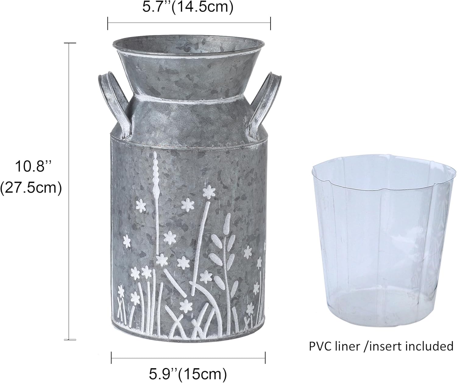 Vintage Galvanized Metal Milk Can Flower Vase