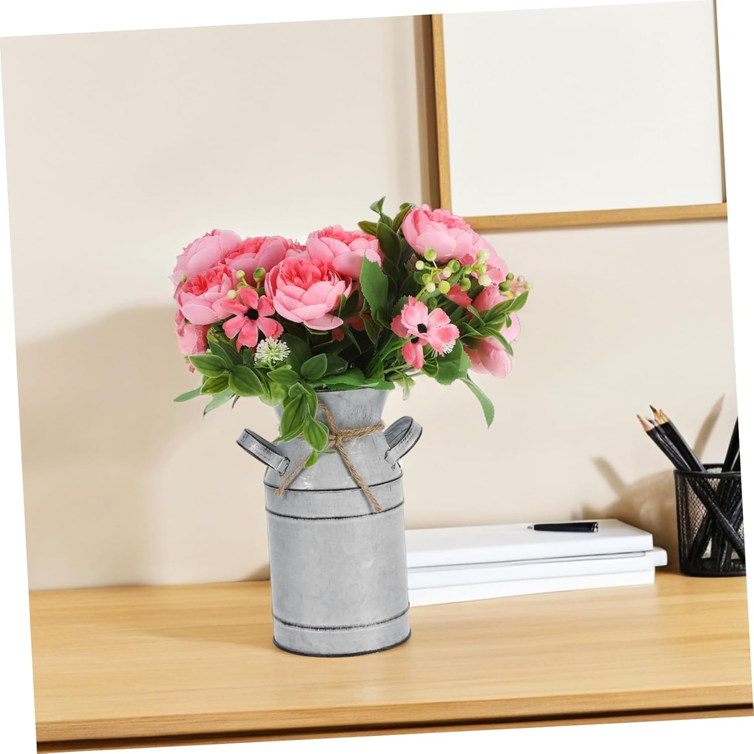 Rustic Metal Jug Vase for Flowers and Decor