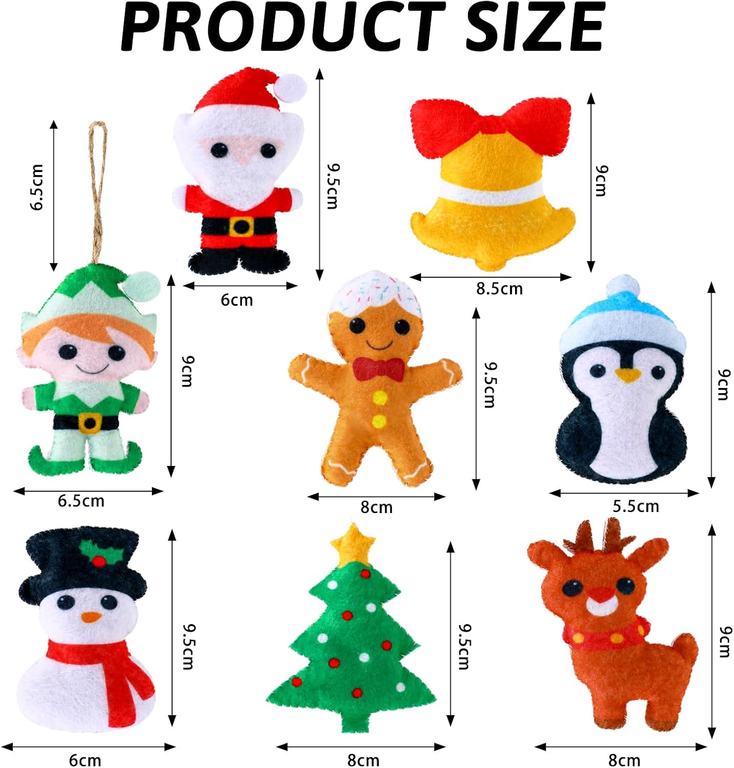 Whaline 8Pcs 3D Felt Christmas Ornament Set