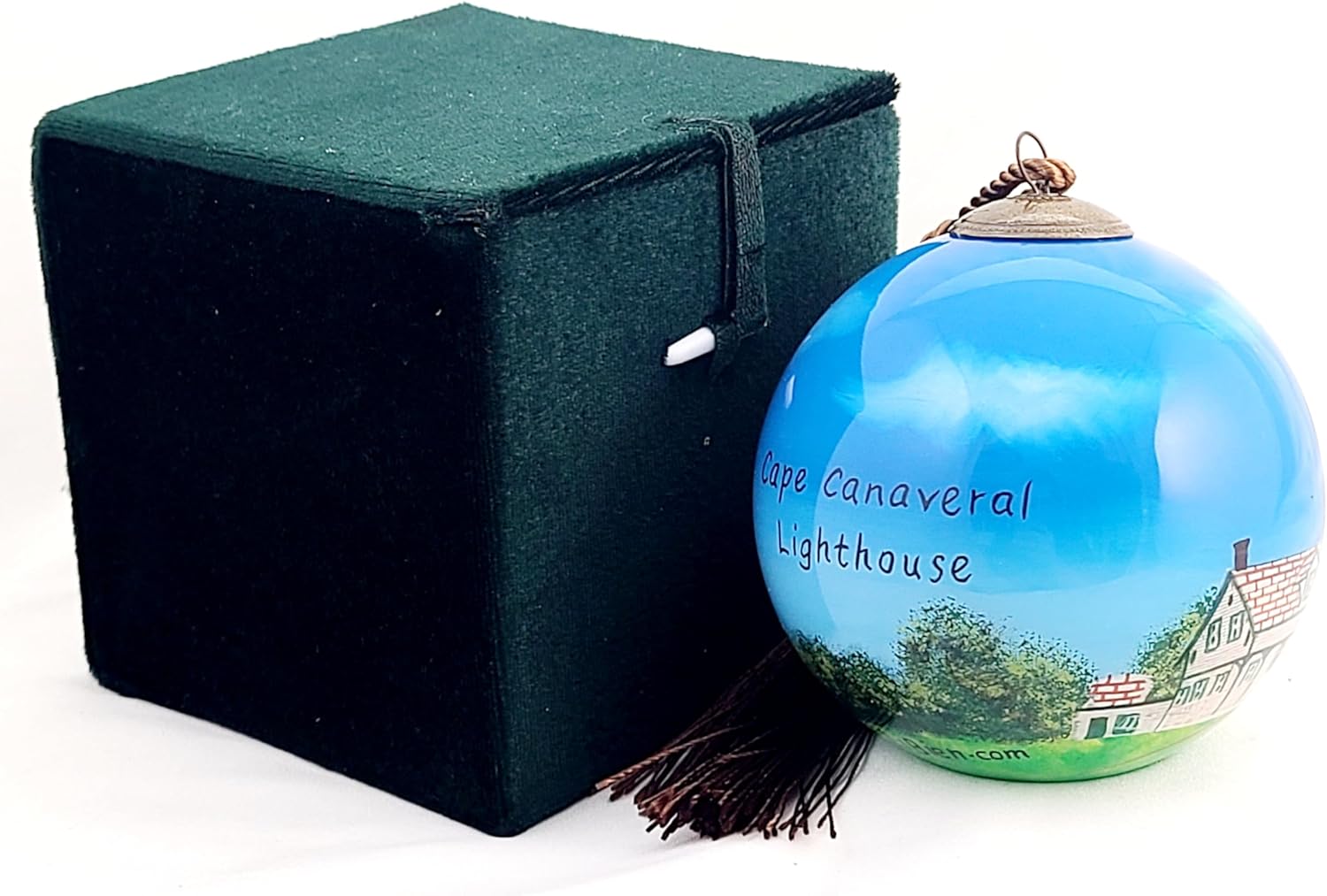 Hand Painted Lighthouse Glass Ornament - Unique Artisan Decor